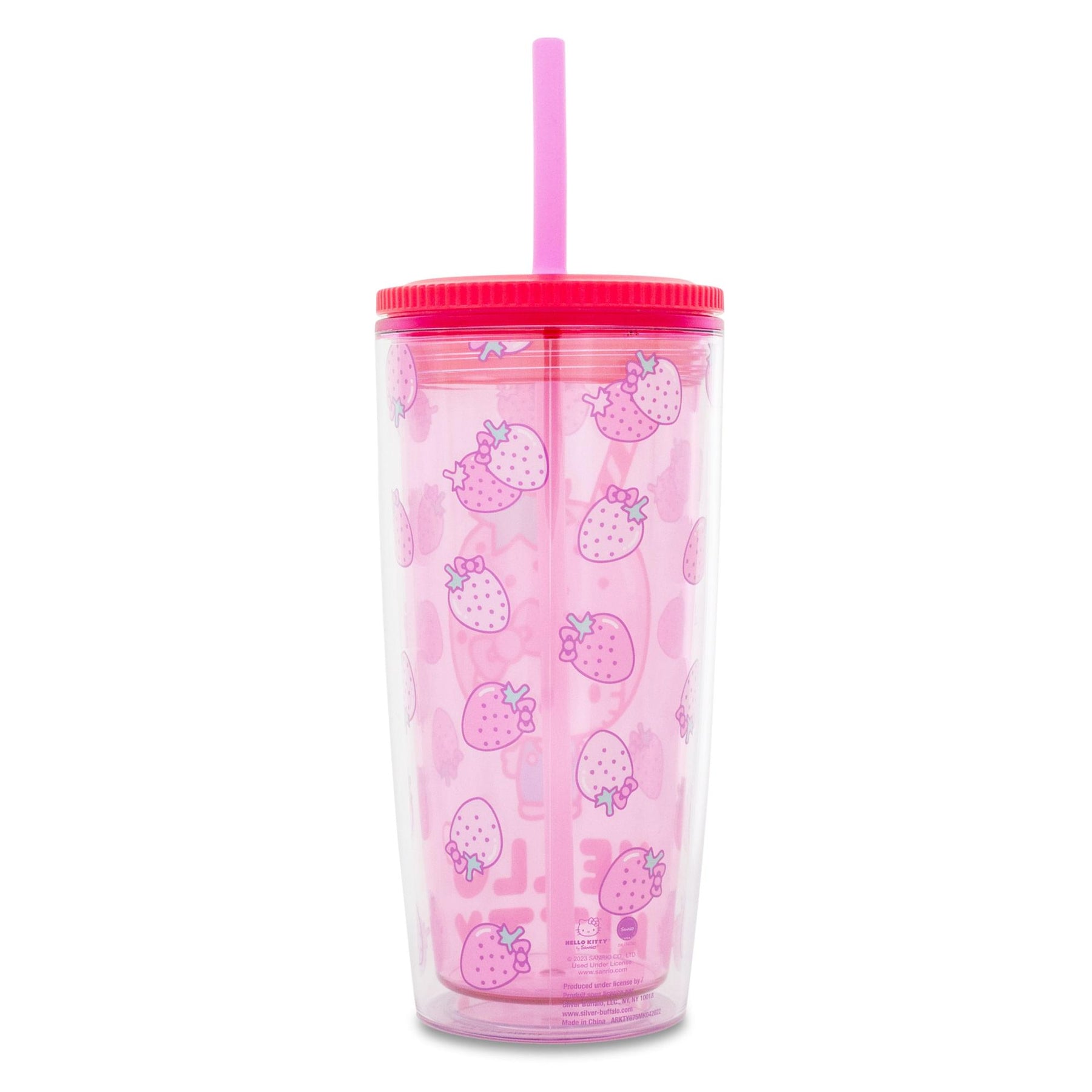 Sanrio Hello Kitty Strawberries Plastic Tumbler With Lid and Straw | 20 Ounces