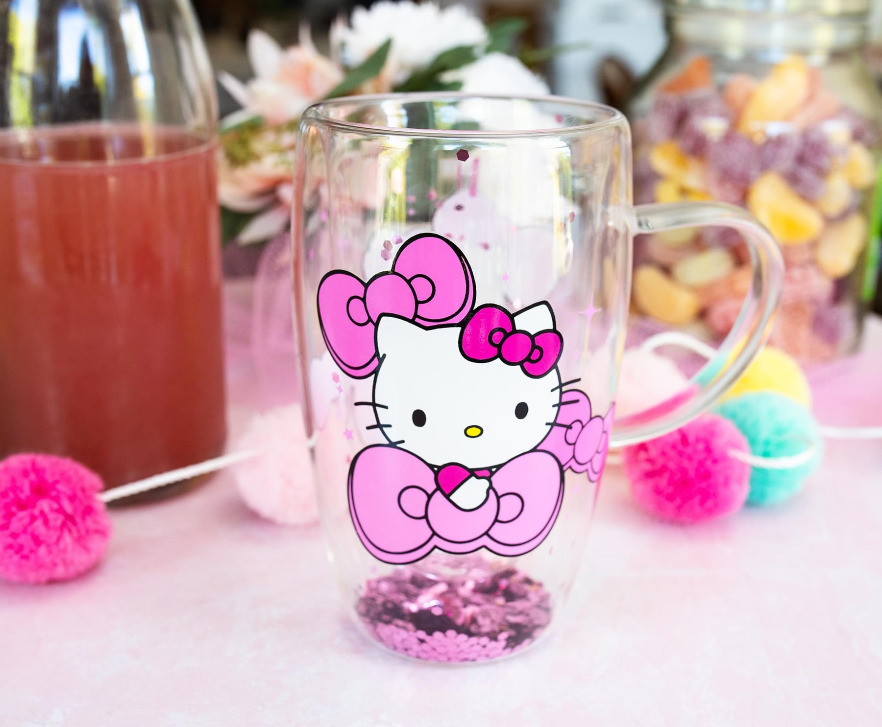 Sanrio Hello Kitty Bows and Stars Confetti Glass Mug | Holds 15 Ounces