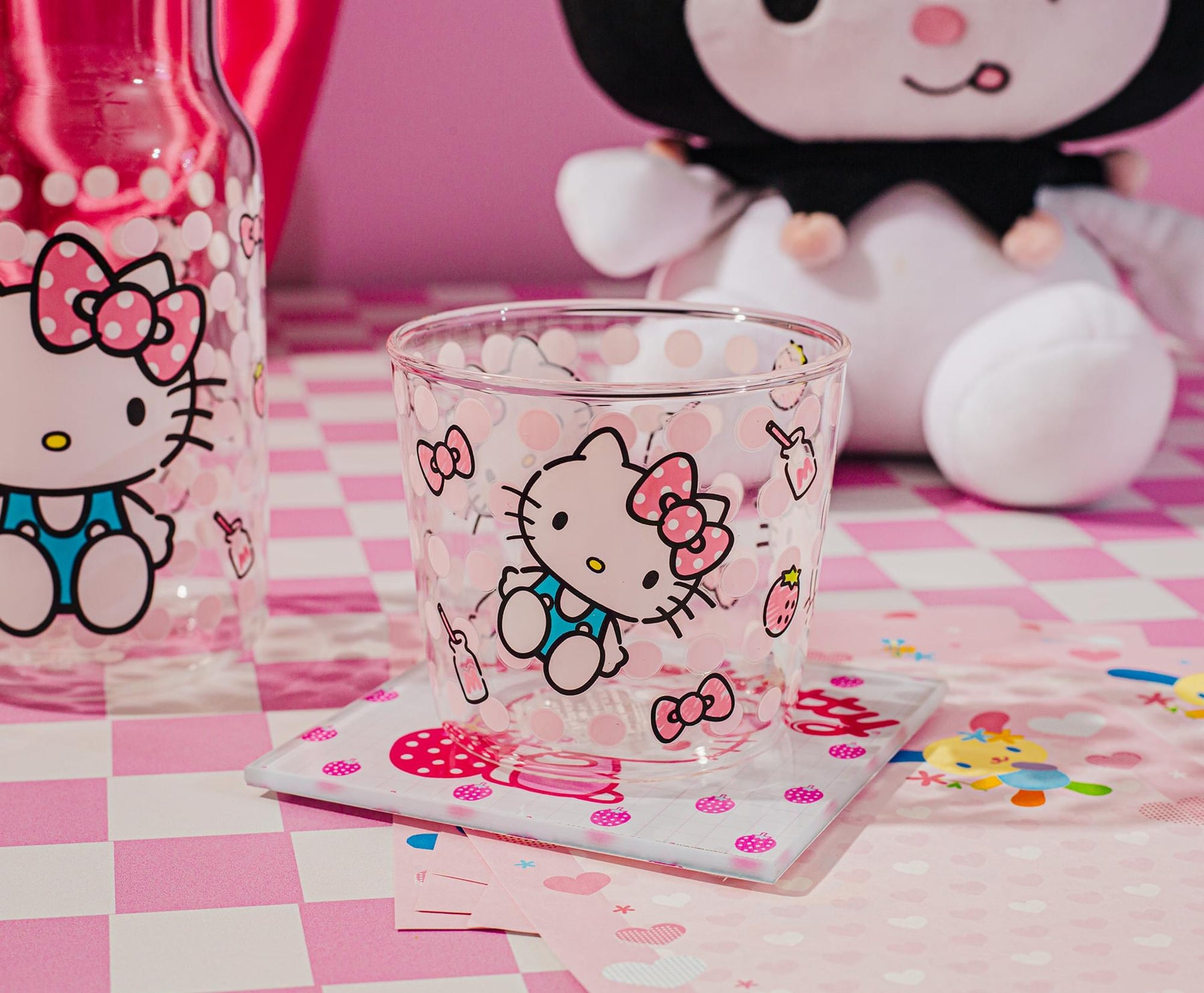 Sanrio Hello Kitty Pink Dots 18-Ounce Glass Pitcher and 8-Ounce Cup