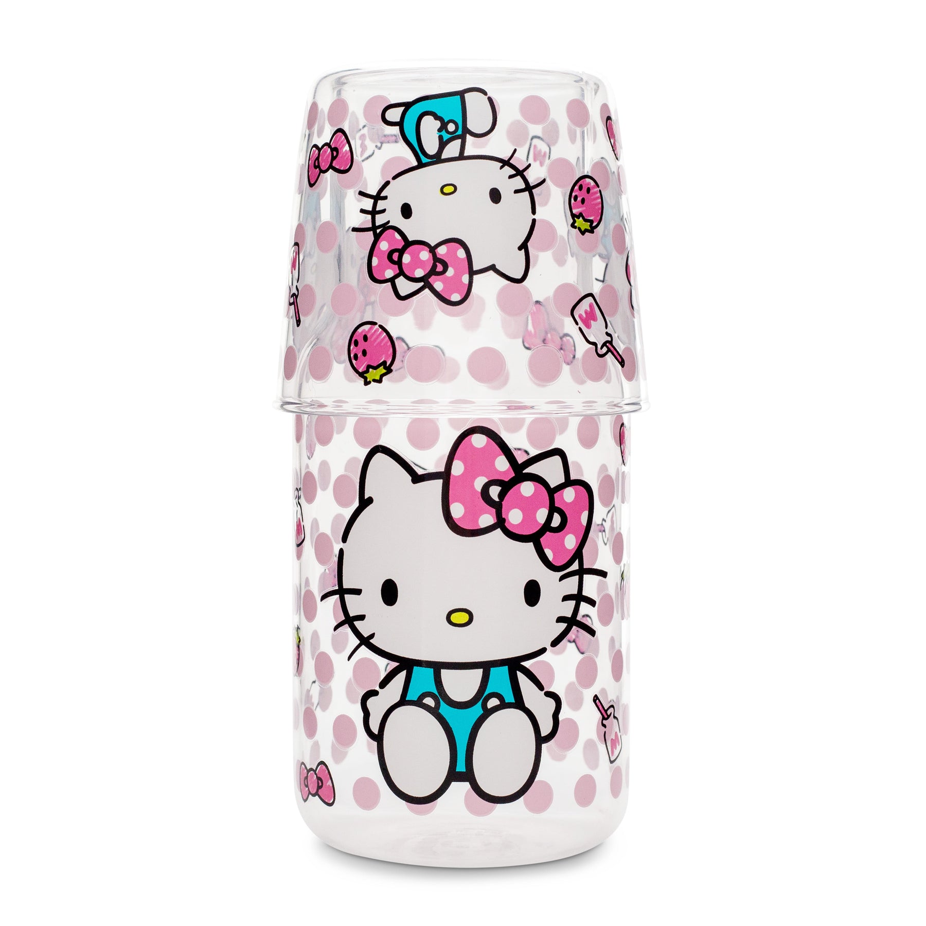 Sanrio Hello Kitty Pink Dots 18-Ounce Glass Pitcher and 8-Ounce Cup