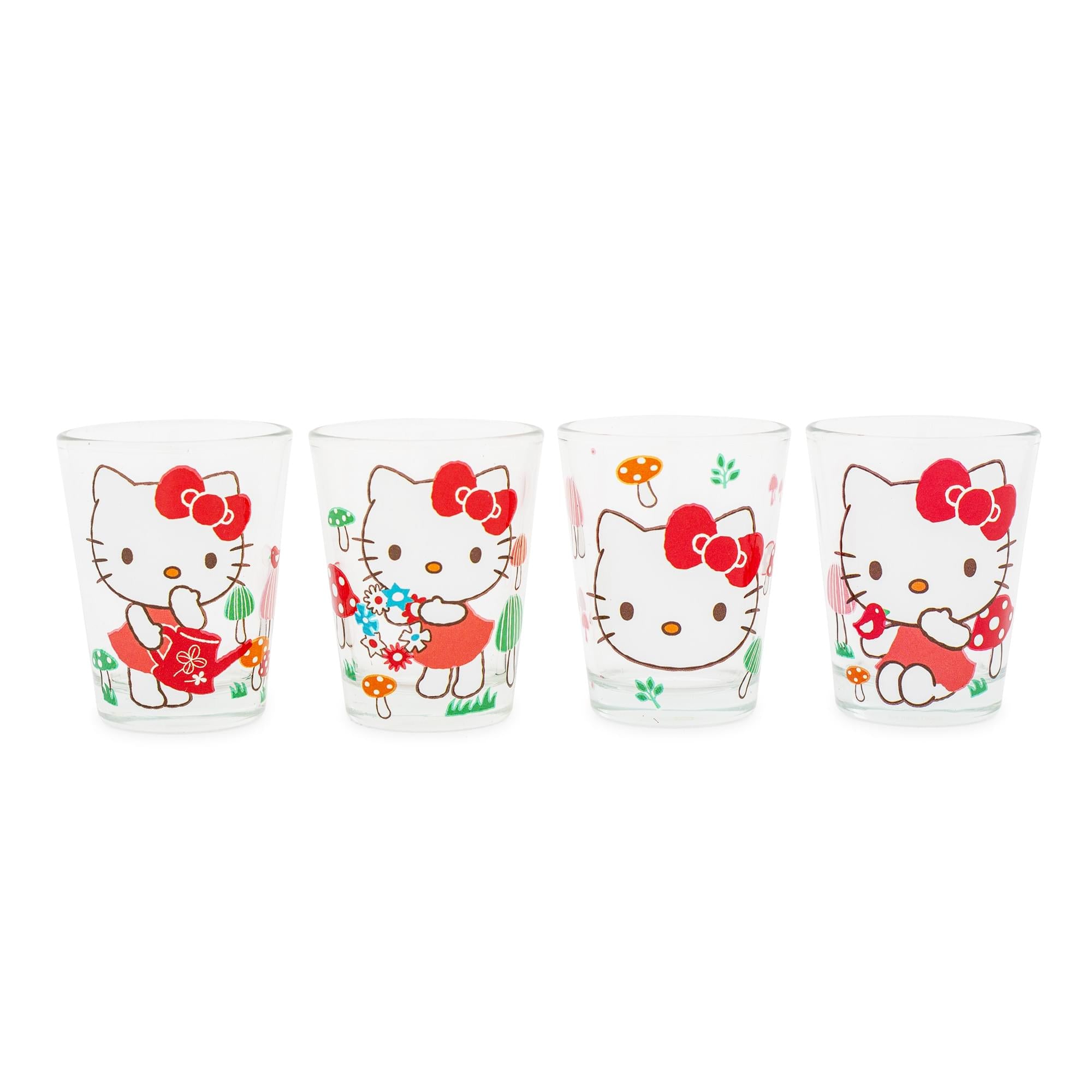 Hello Kitty Mushrooms 4 Piece 1.5oz Glass Set | Free Shipping