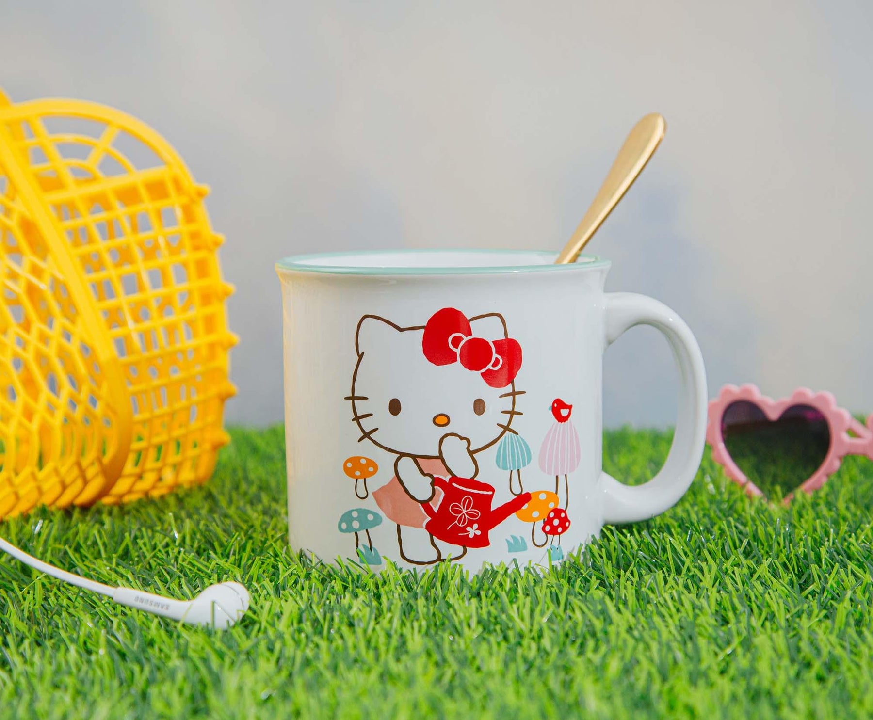 Sanrio Hello Kitty Watering Mushrooms Ceramic Camper Mug | Holds 20 Ounces