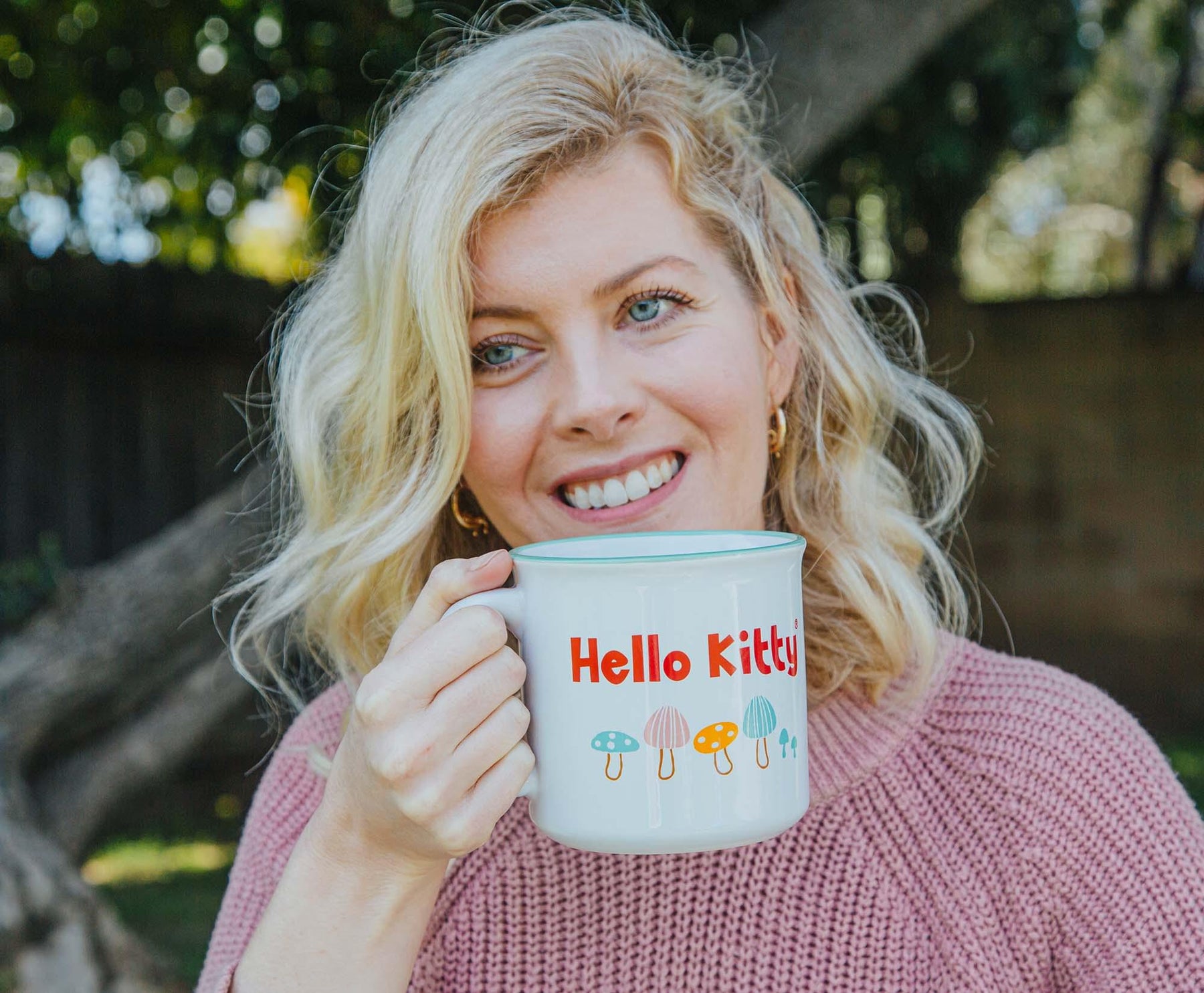 Sanrio Hello Kitty Watering Mushrooms Ceramic Camper Mug | Holds 20 Ounces