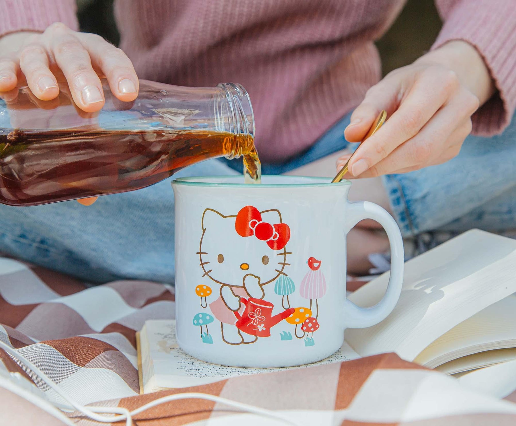 Sanrio Hello Kitty Watering Mushrooms Ceramic Camper Mug | Holds 20 Ounces