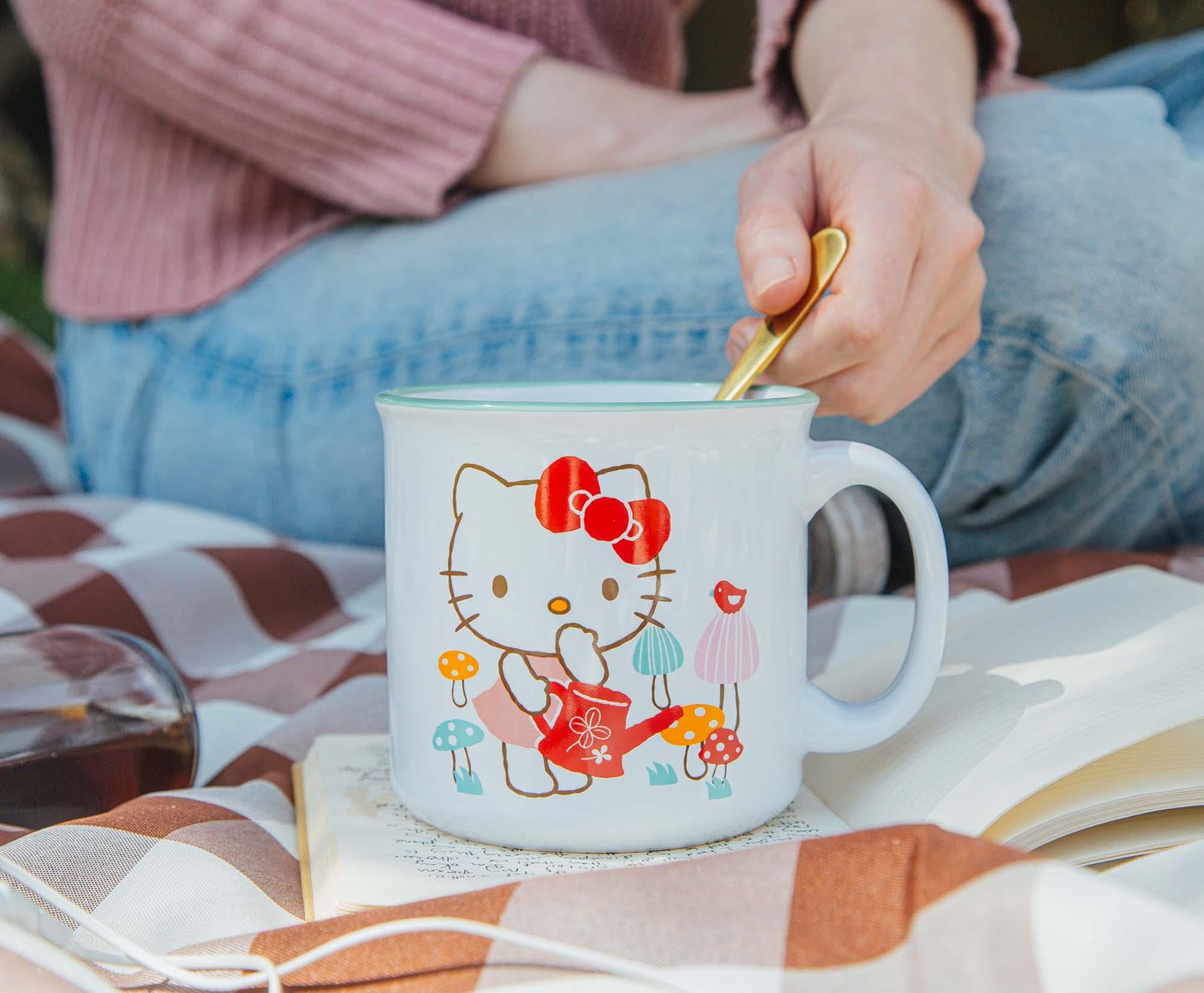 Sanrio Hello Kitty Watering Mushrooms Ceramic Camper Mug | Holds 20 Ounces