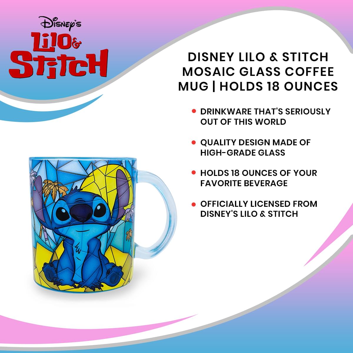 Disney Lilo & Stitch Mosaic Glass Coffee Mug | Holds 18 Ounces
