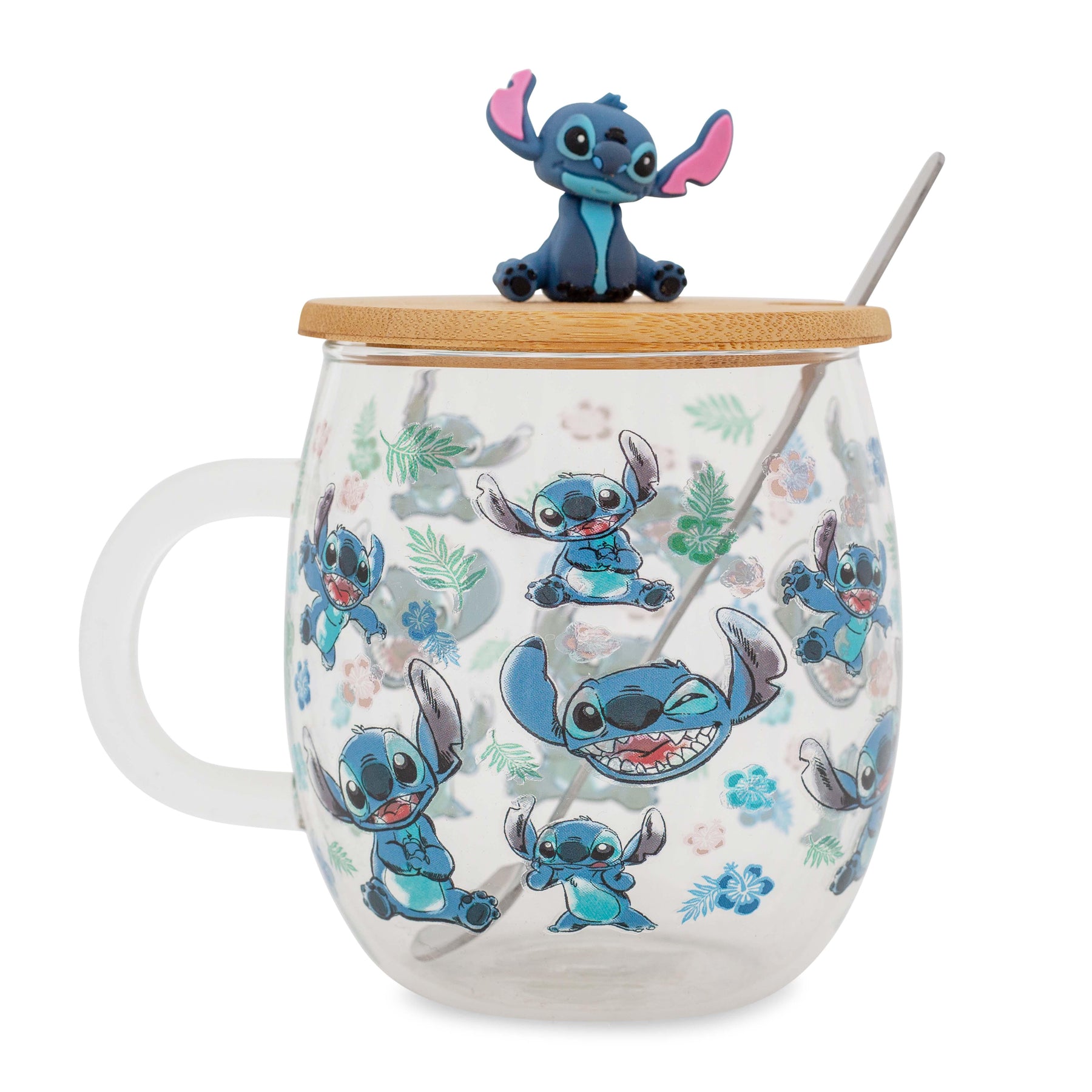 Disney Lilo & Stitch Expressions Glass Mug With Lid and Spoon | Holds 17 Ounces