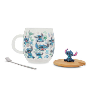 Disney Lilo & Stitch Expressions Glass Mug With Lid and Spoon | Holds 17 Ounces