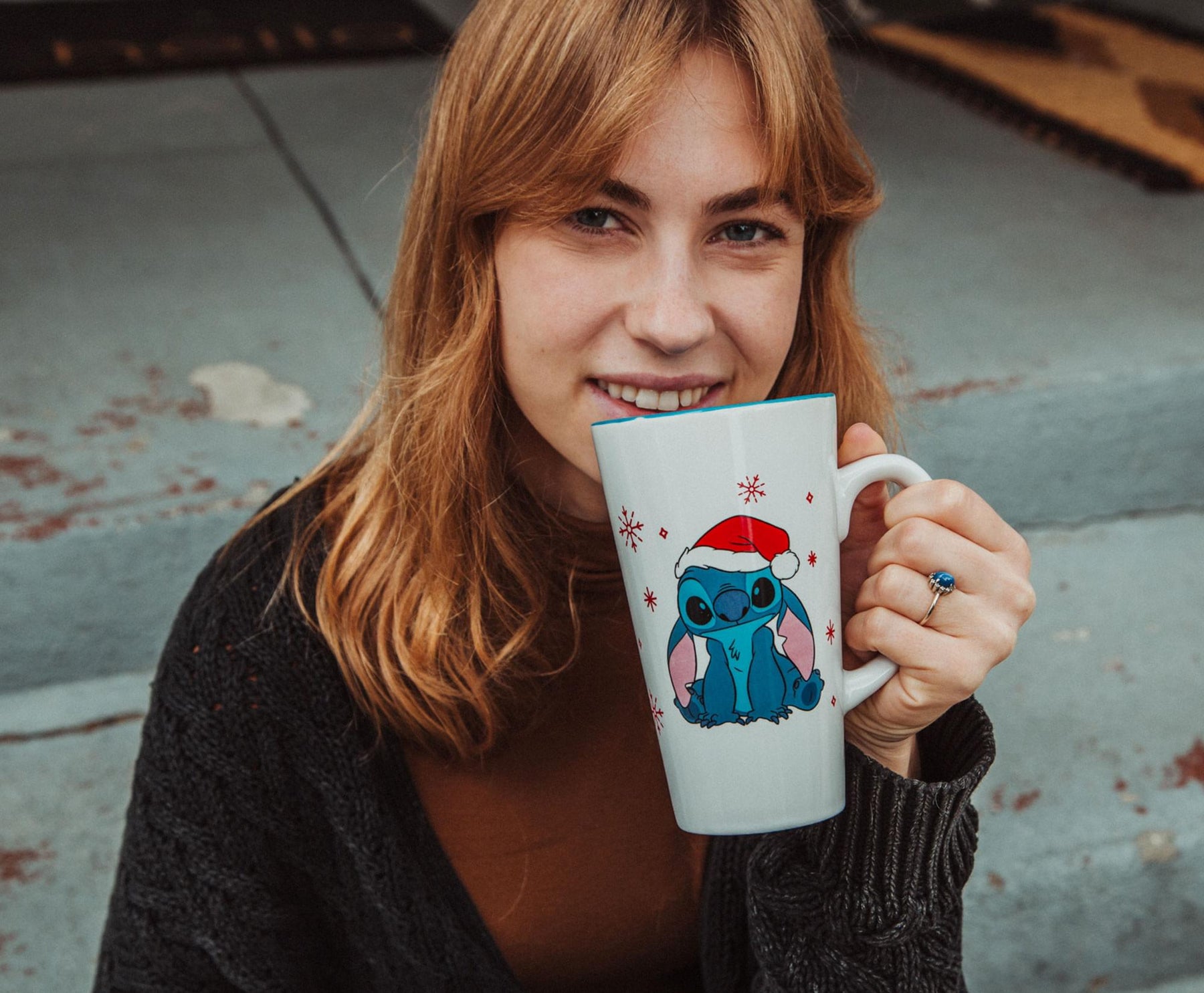 Disney Lilo & Stitch Santa Hat Ceramic Latte Mug | Holds 16 Ounces