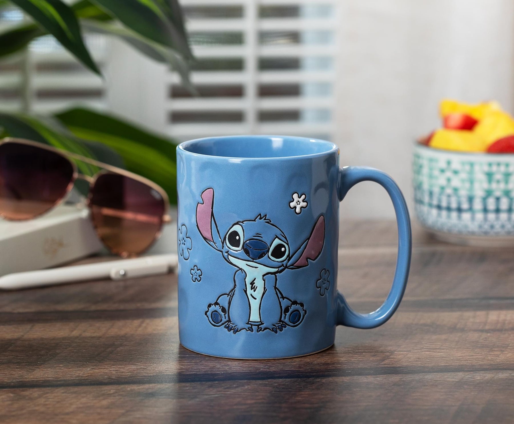 Disney Lilo & Stitch Blue Wax-Resist Ceramic Pottery Mug | Holds 17 Ounces