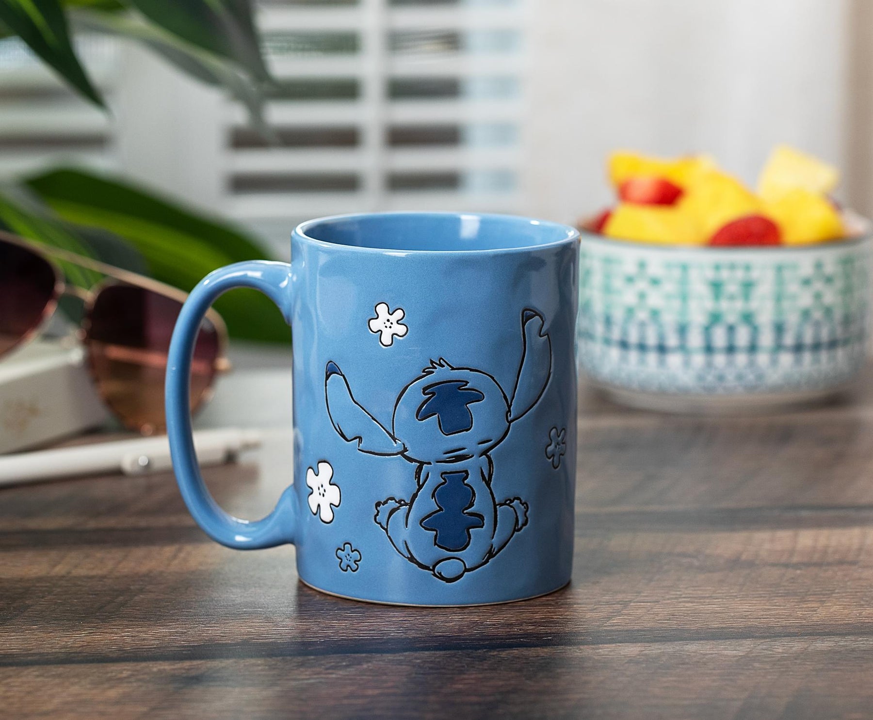 Disney Lilo & Stitch Blue Wax-Resist Ceramic Pottery Mug | Holds 17 Ounces