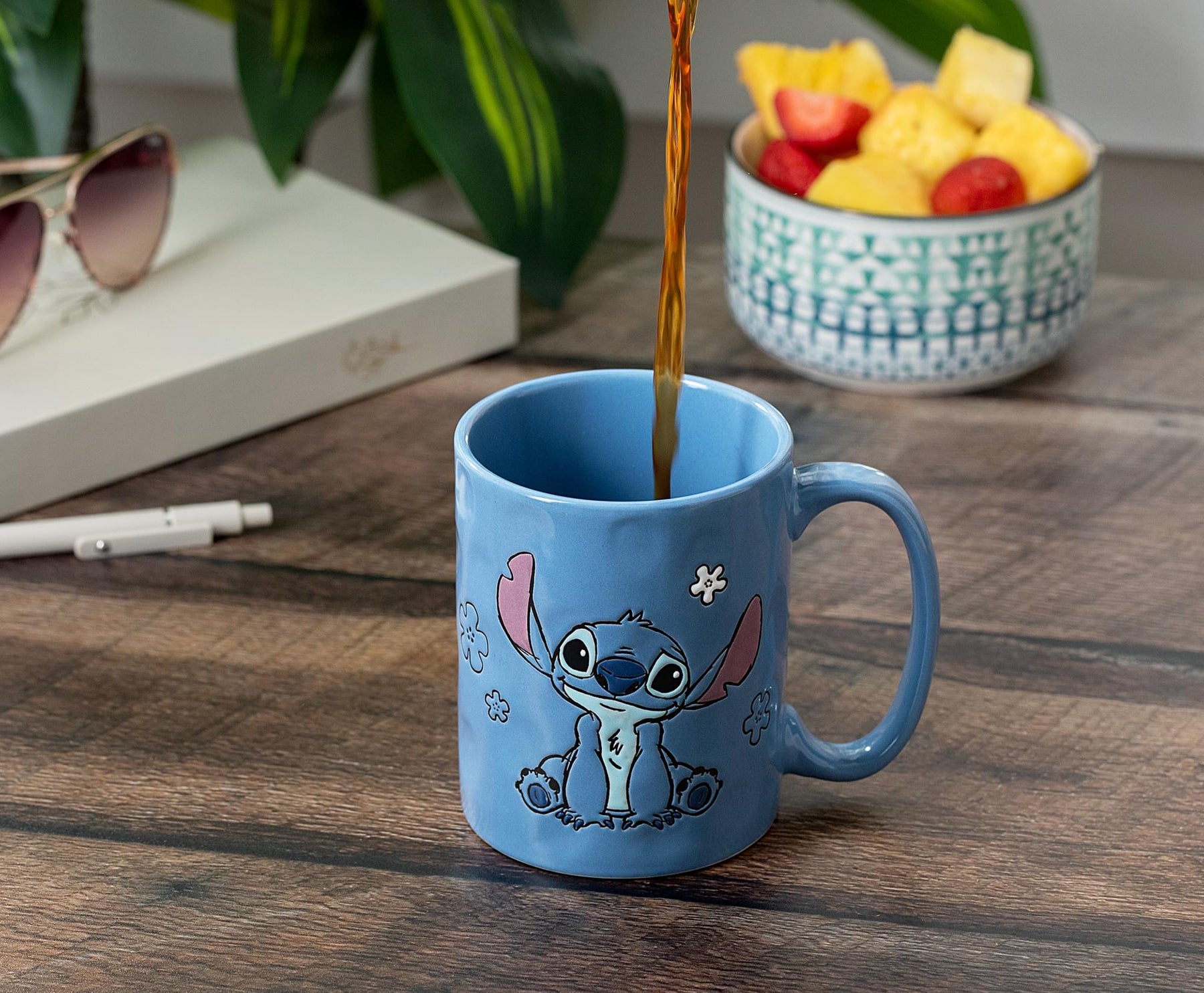 Disney Lilo & Stitch Blue Wax-Resist Ceramic Pottery Mug | Holds 17 Ounces