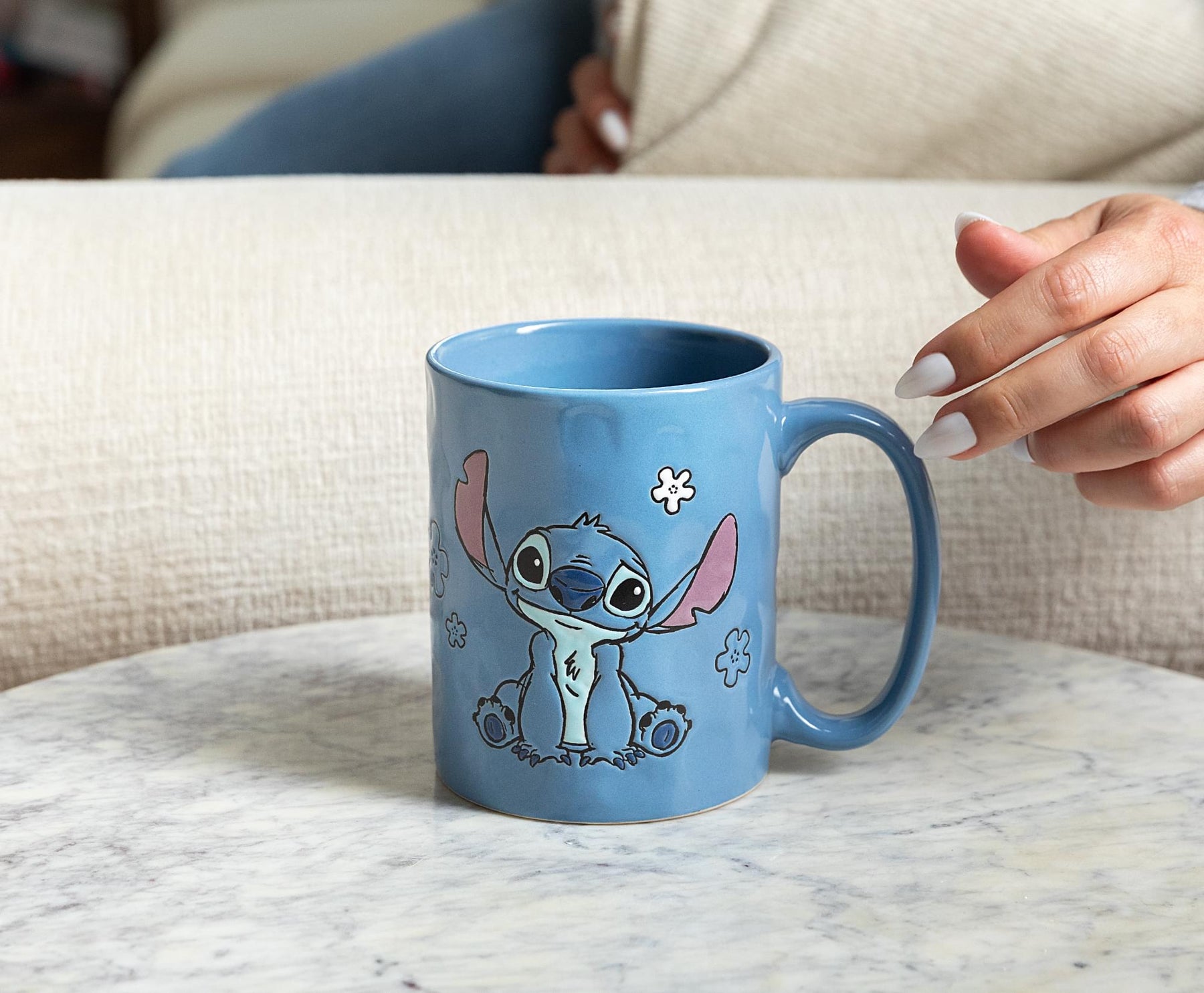 Disney Lilo & Stitch Blue Wax-Resist Ceramic Pottery Mug | Holds 17 Ounces