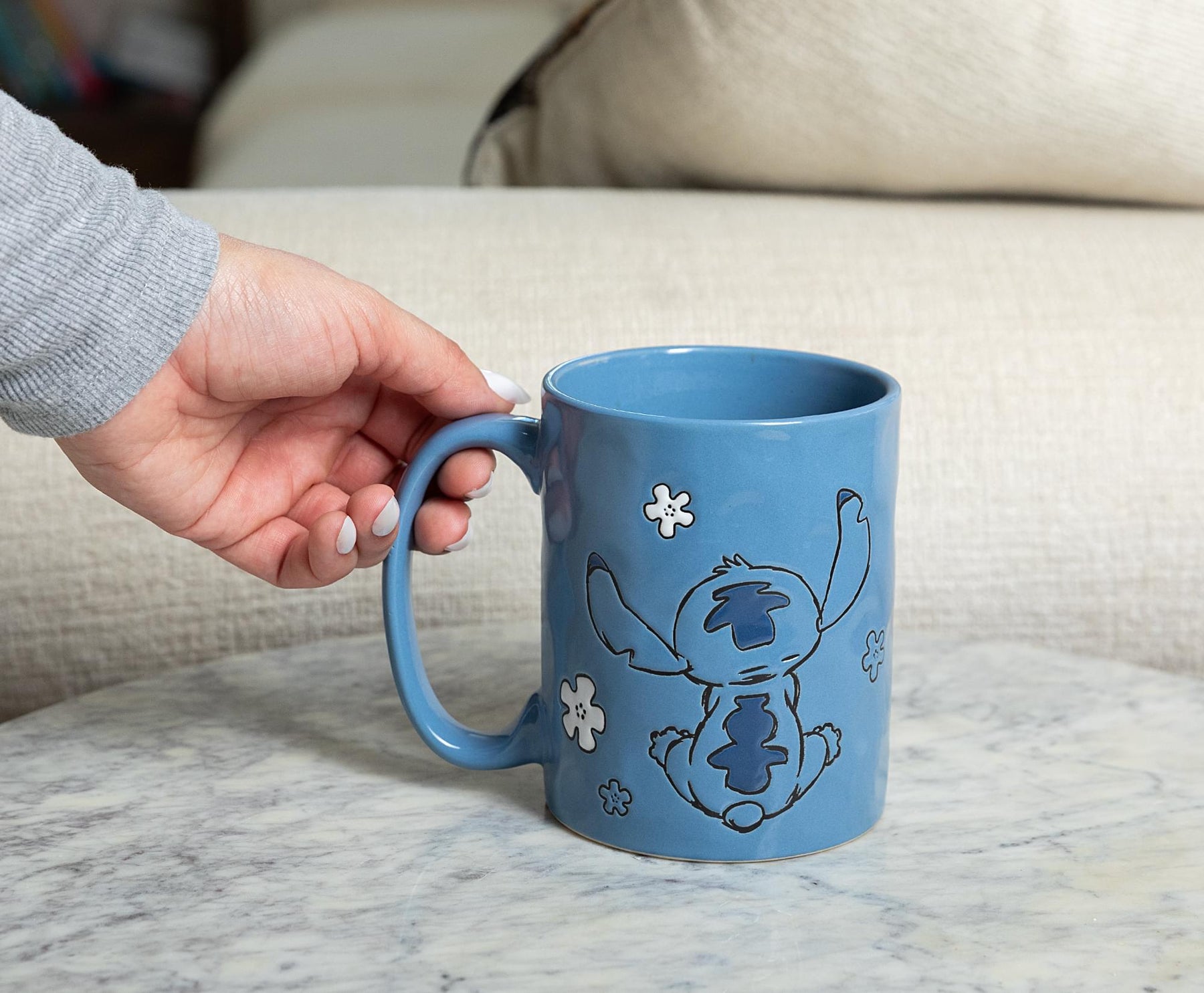 Disney Lilo & Stitch Blue Wax-Resist Ceramic Pottery Mug | Holds 17 Ounces