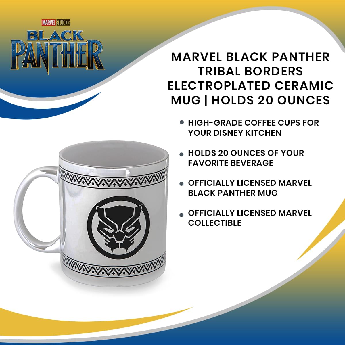 Marvel Black Panther Tribal Borders Electroplated Ceramic Mug | Holds 20 Ounces