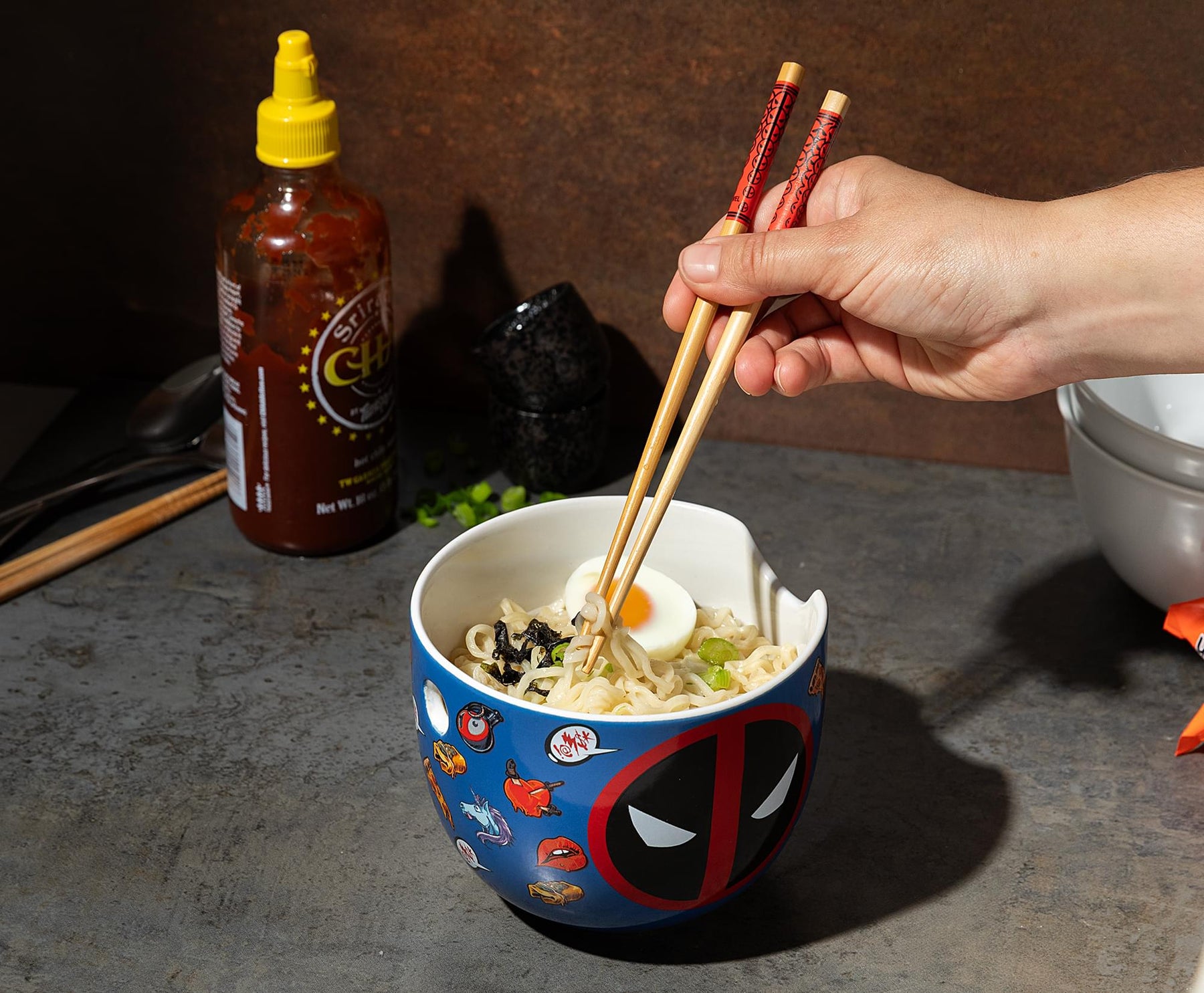 Marvel Deadpool Iconography 20-Ounce Ramen Bowl and Chopstick Set