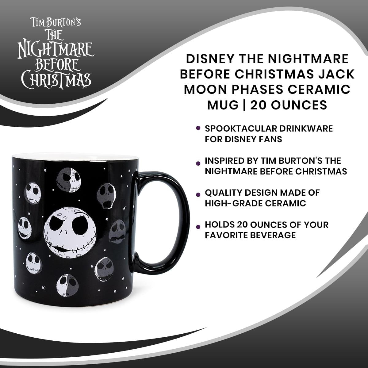 Disney The Nightmare Before Christmas Jack Moon Phases Ceramic Mug | 20 Ounces
