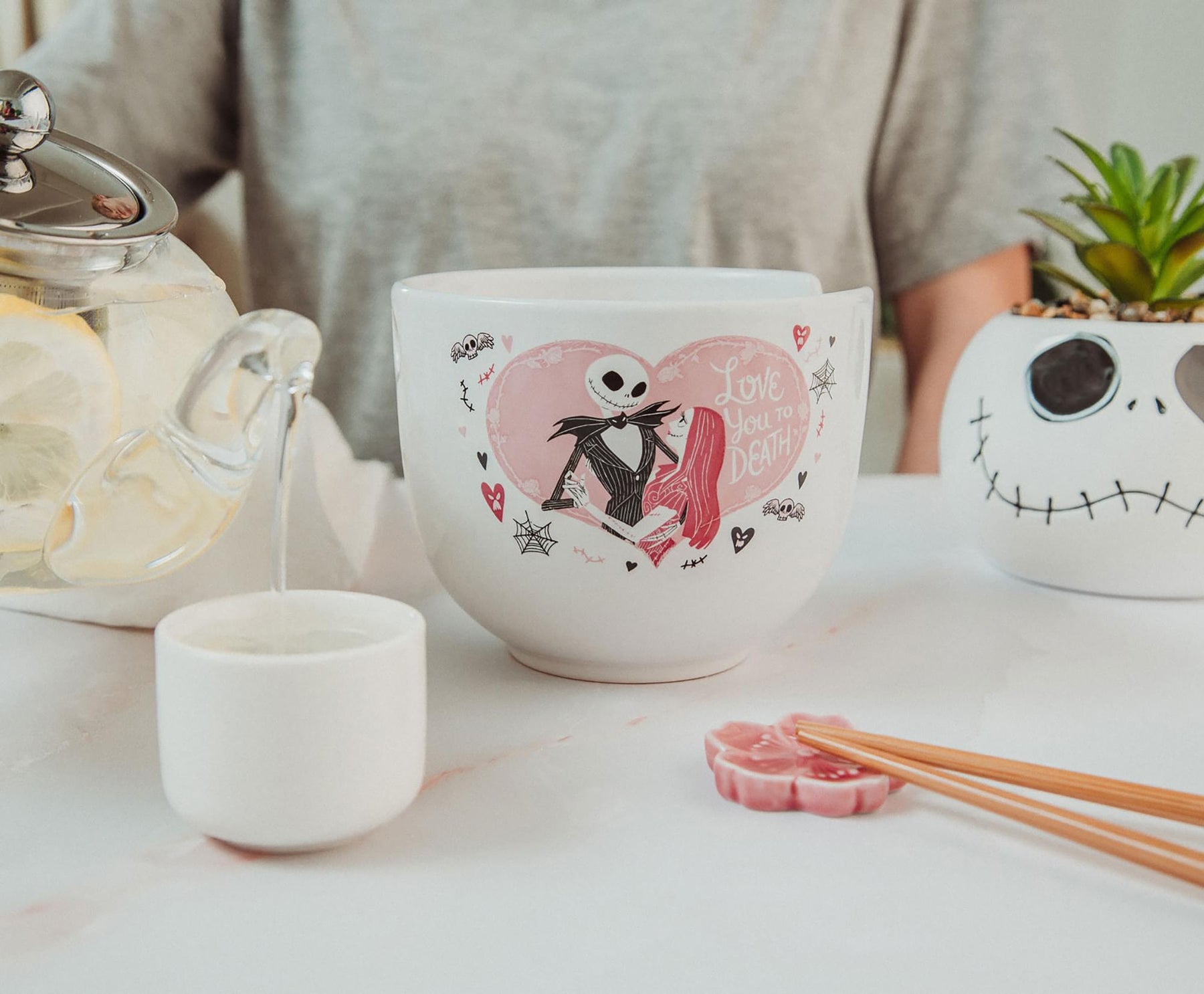 Disney The Nightmare Before Christmas Jack and Sally Ramen Bowl With Chopsticks