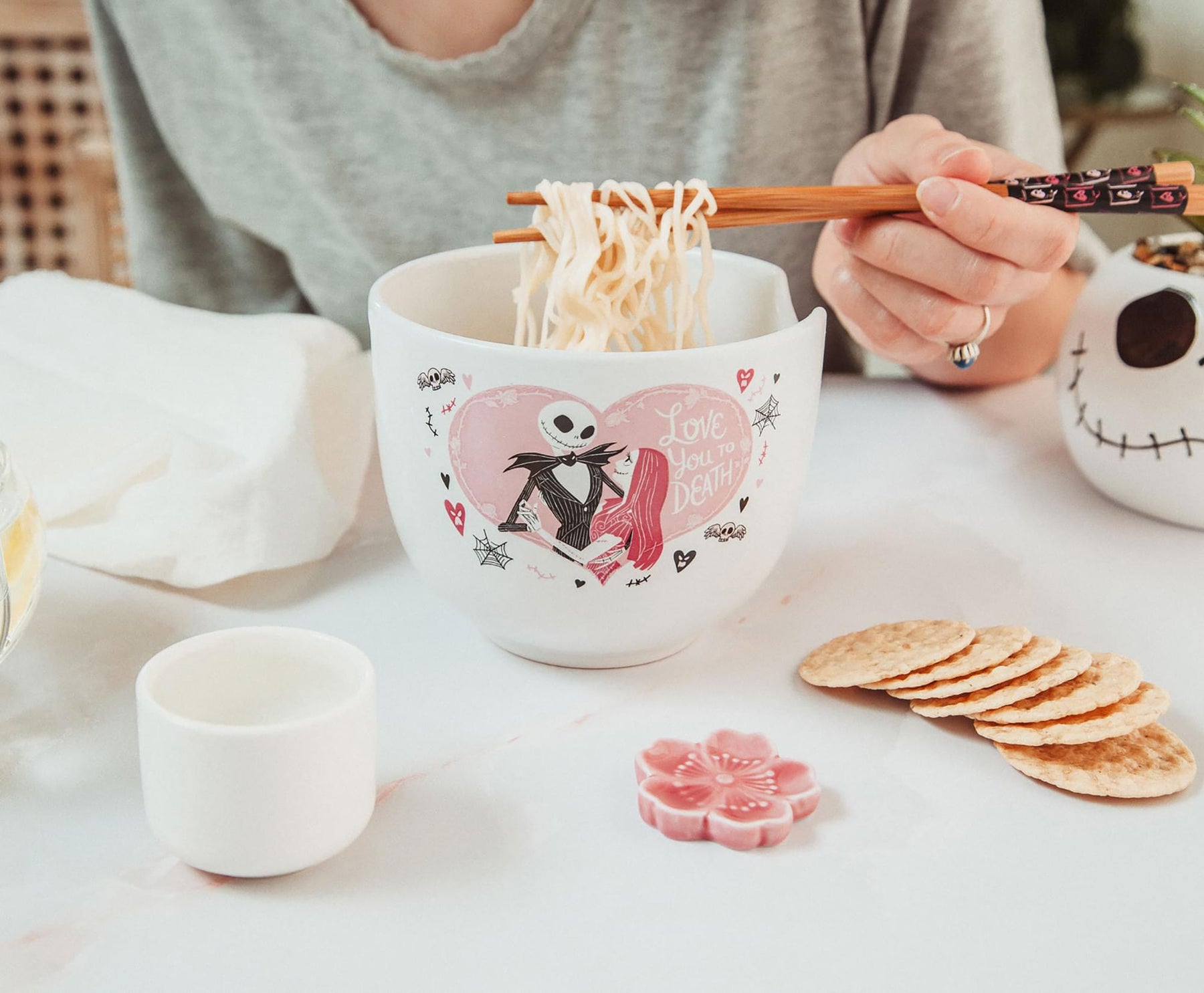 Disney The Nightmare Before Christmas Jack and Sally Ramen Bowl With Chopsticks
