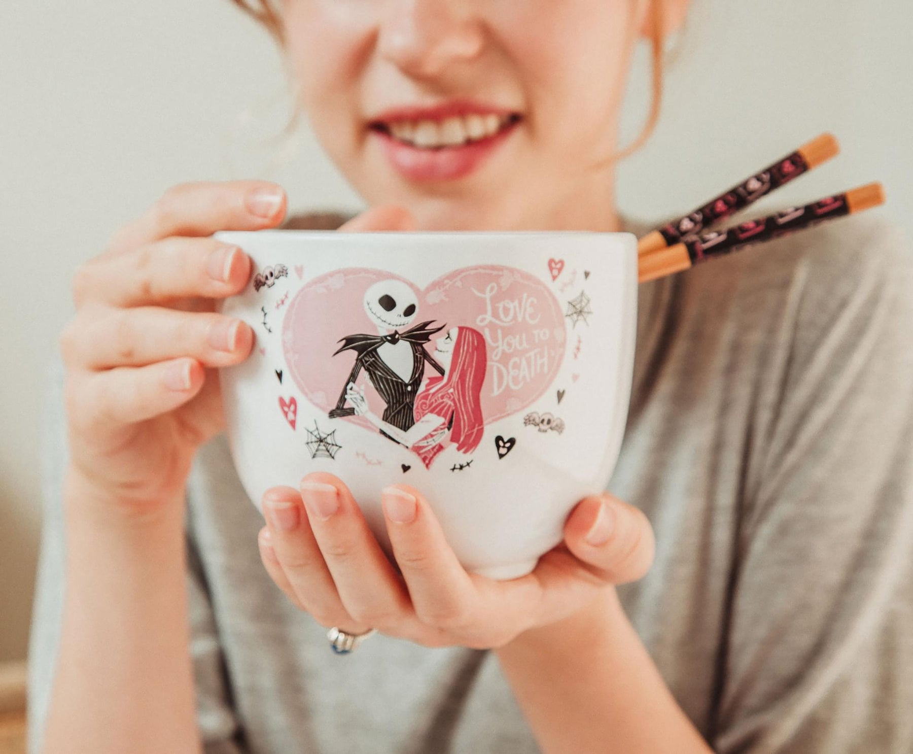 Disney The Nightmare Before Christmas Jack and Sally Ramen Bowl With Chopsticks