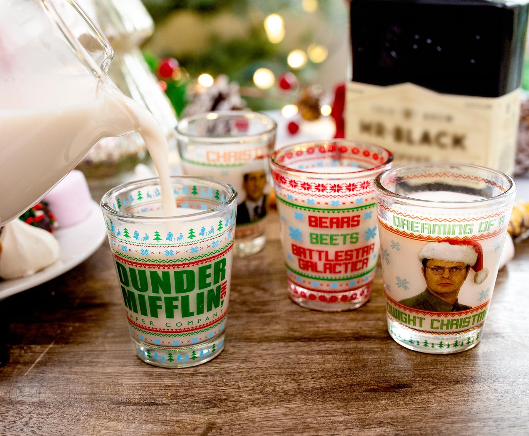 The Office Dunder Mifflin Holiday 2-Ounce Mini Shot Glasses | Set of 4