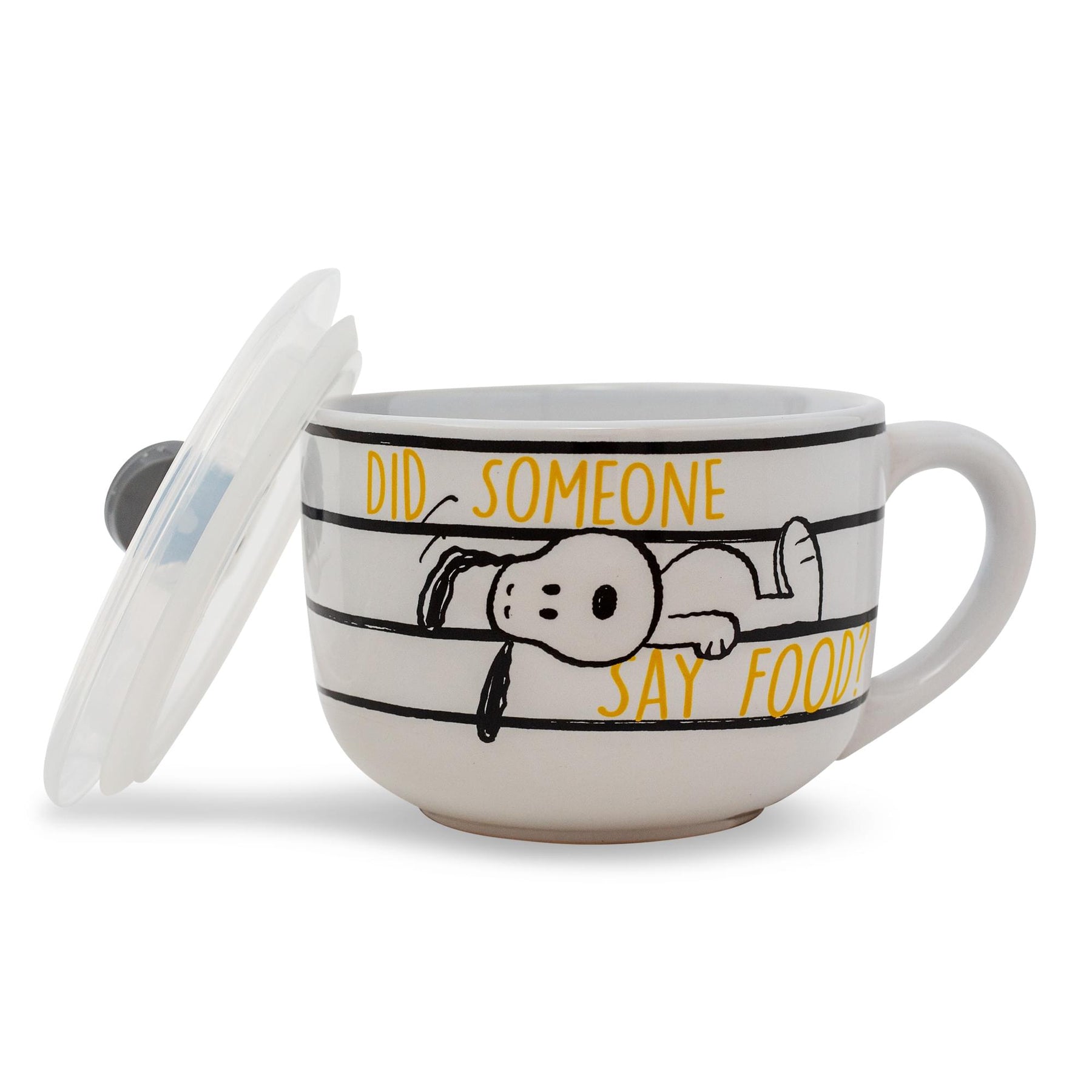 Peanuts Snoopy "Did Someone Say Food?" Ceramic Soup Mug With Vented Lid