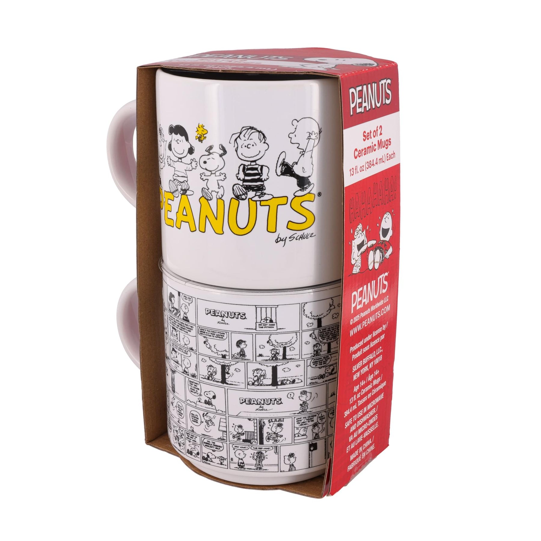 Peanuts Comic Panels 2-Piece Ceramic Stackable Mug Set | Each Holds 13 Ounces