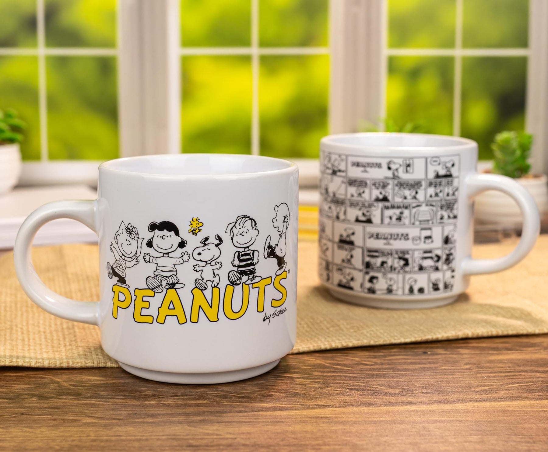 Peanuts Comic Panels 2-Piece Ceramic Stackable Mug Set | Each Holds 13 Ounces