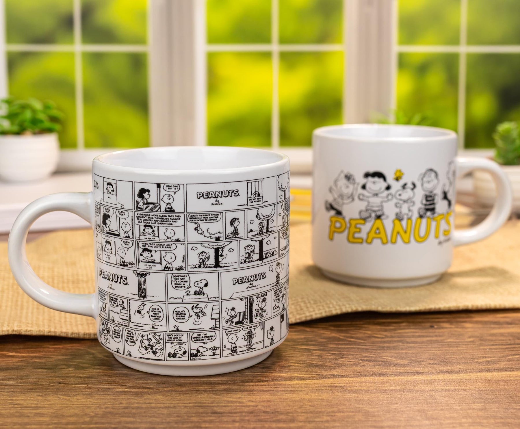 Peanuts Comic Panels 2-Piece Ceramic Stackable Mug Set | Each Holds 13 Ounces
