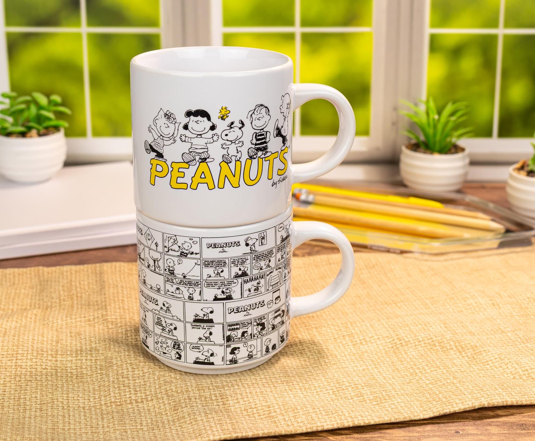 Peanuts Comic Panels 2-Piece Ceramic Stackable Mug Set | Each Holds 13 Ounces