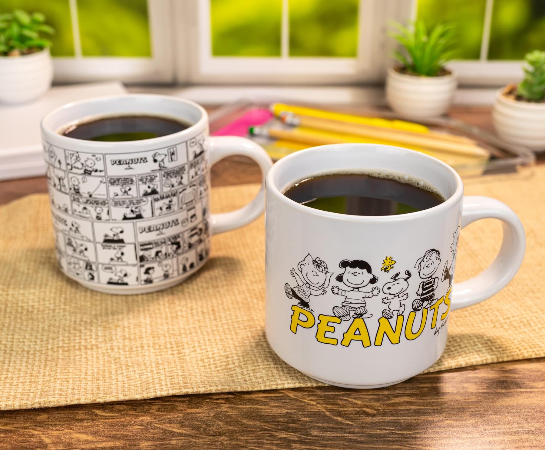 Peanuts Comic Panels 2-Piece Ceramic Stackable Mug Set | Each Holds 13 Ounces