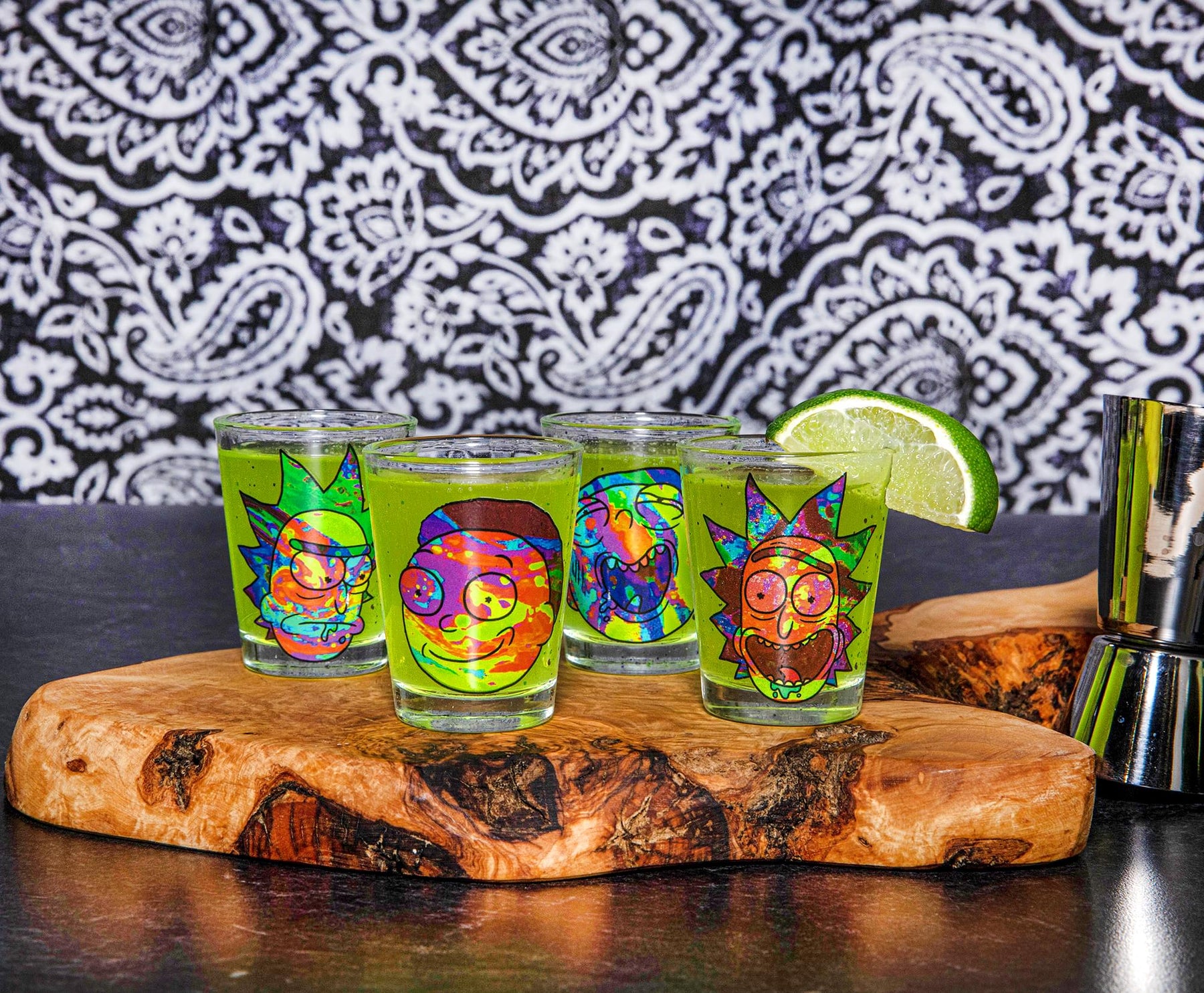 Rick and Morty Colorful Faces 2-Ounce Mini Shot Glasses | Set of 4