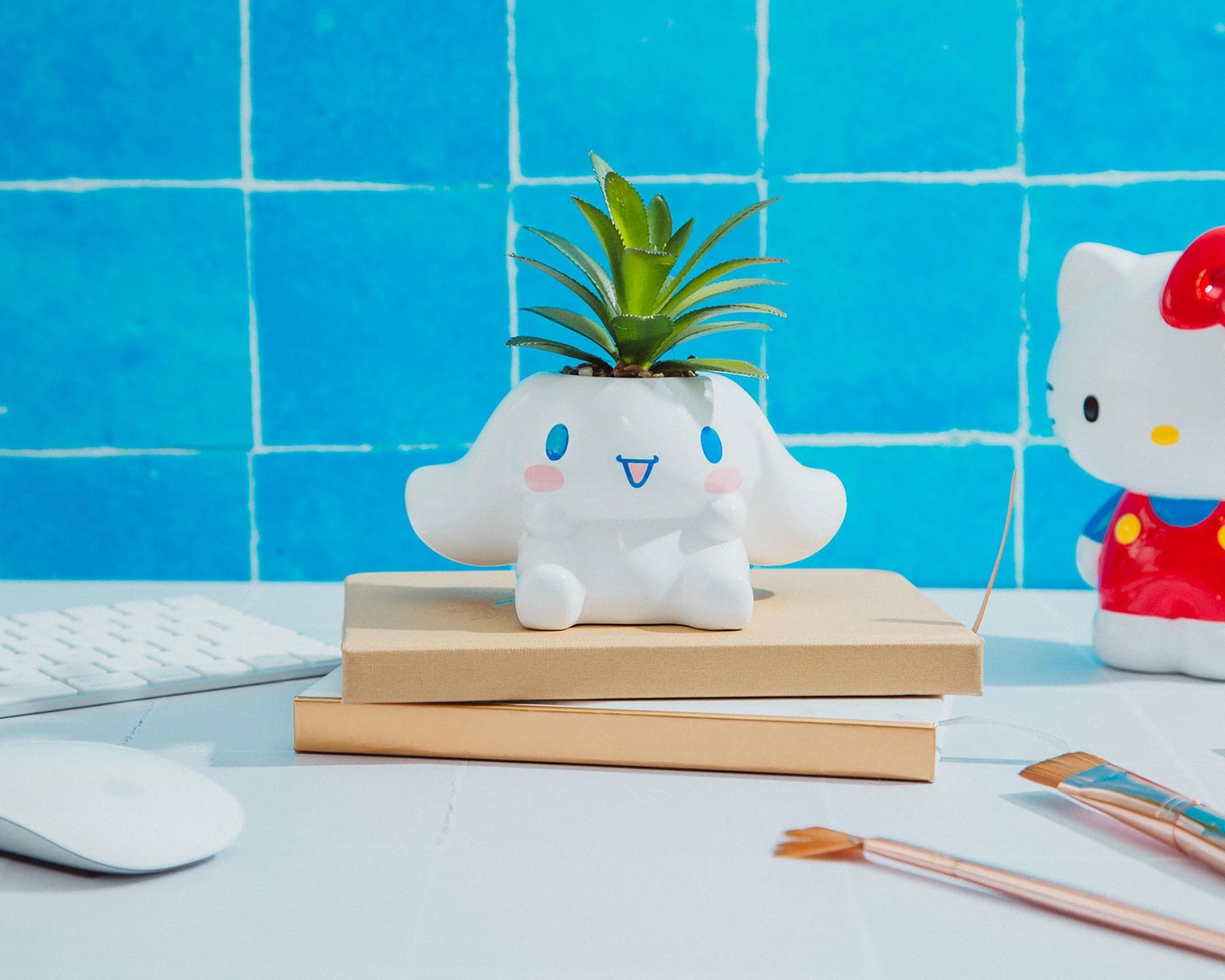 Sanrio Cinnamoroll 3-Inch Ceramic Mini Planter With Artificial Succulent
