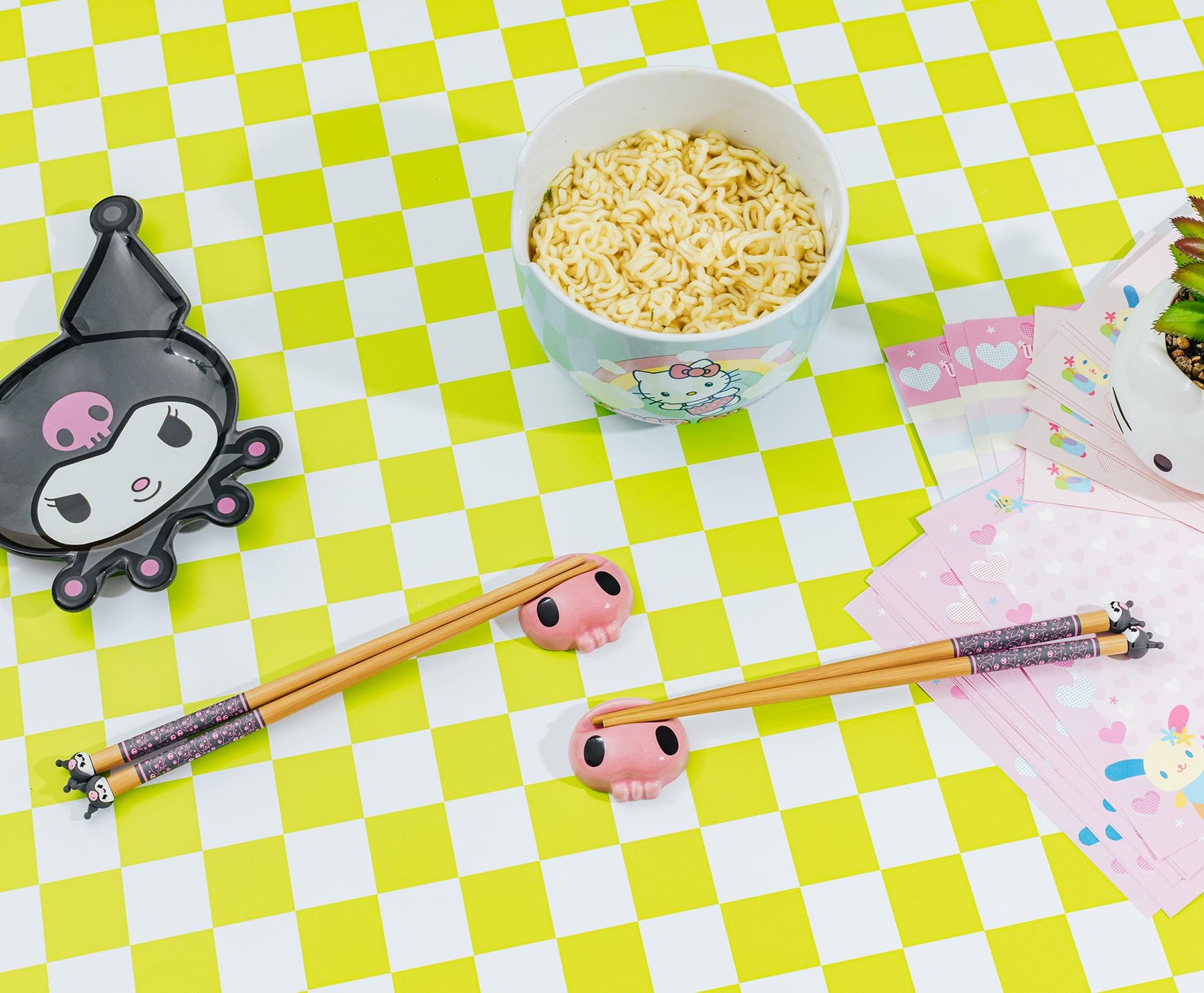 Sanrio Kuromi 2-Pair Bamboo Chopstick Set With Ceramic Rests