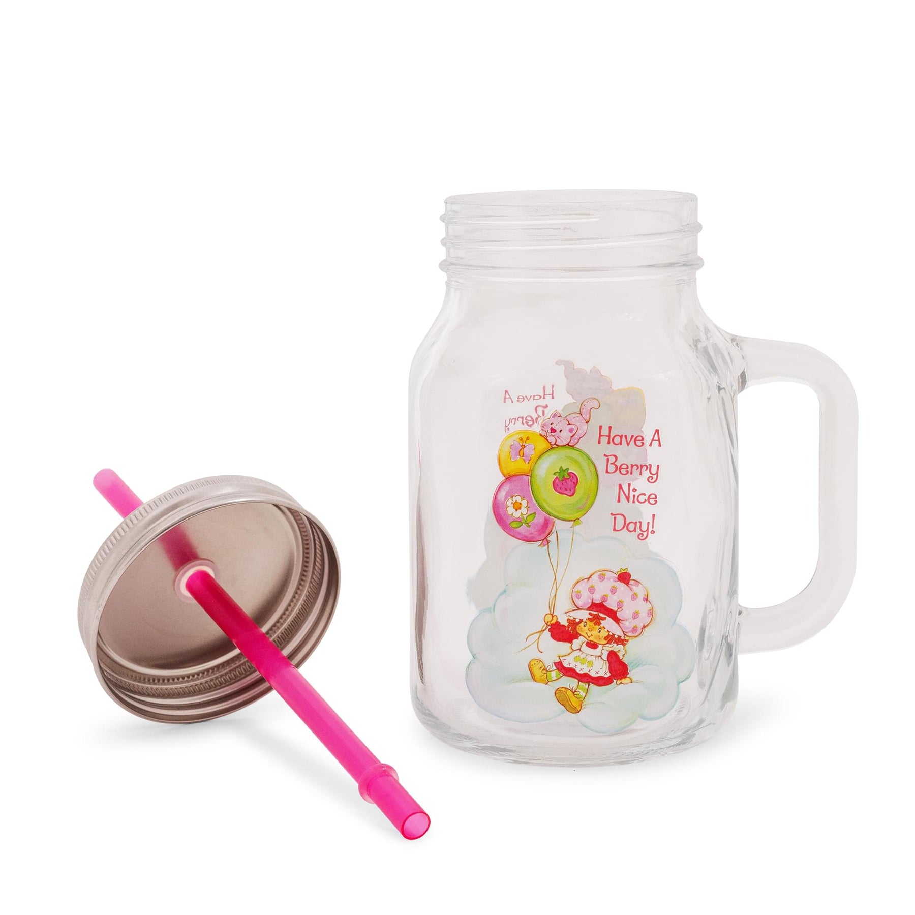 Strawberry Shortcake Cloud and Balloons 21-Ounce Glass Mason Jar With Handle