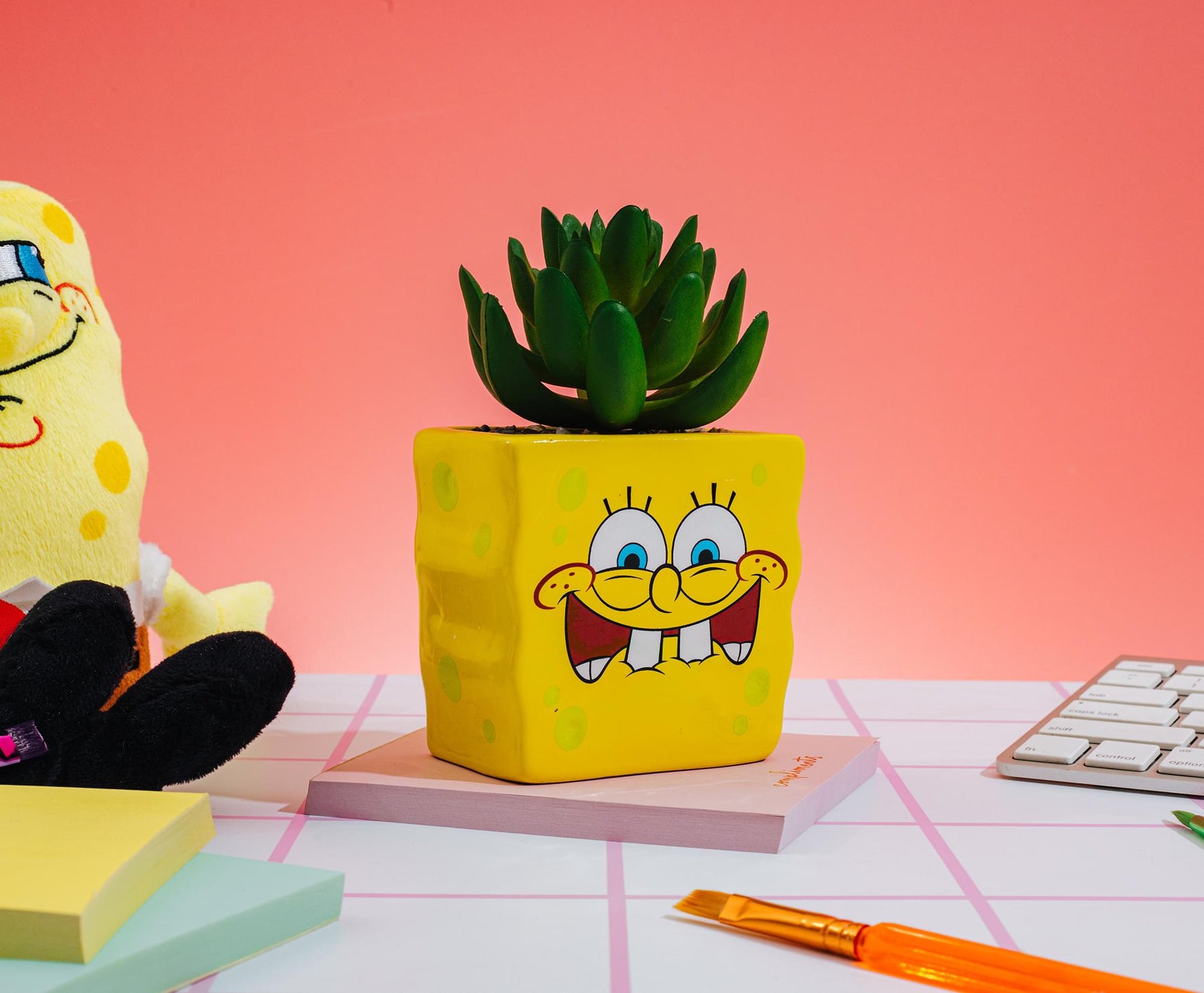 Nickelodeon SpongeBob SquarePants Face Mini Planter With Artificial Succulent