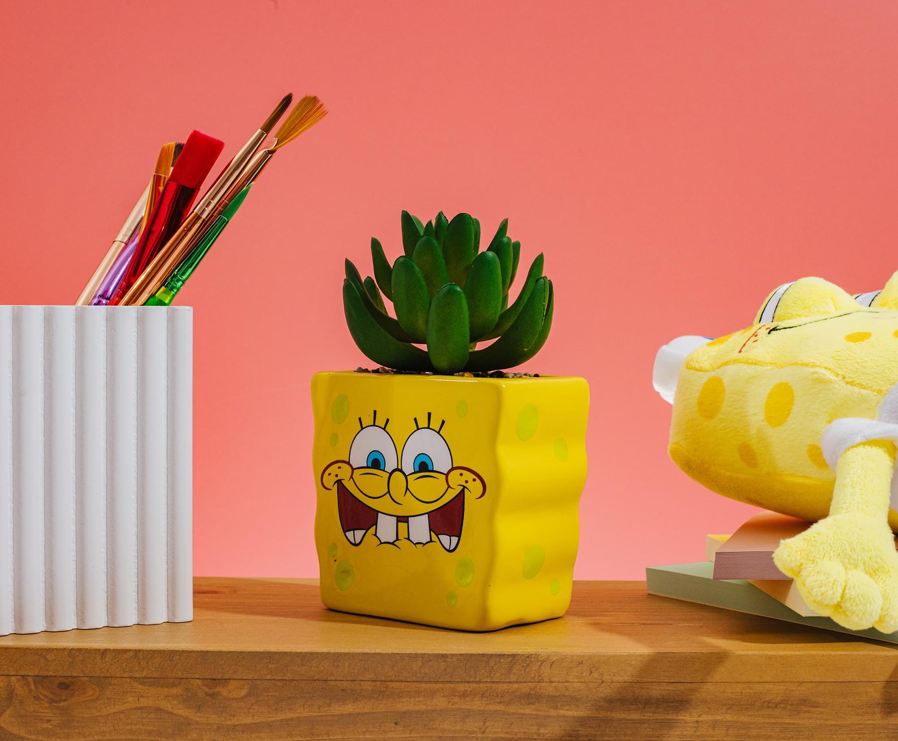 Nickelodeon SpongeBob SquarePants Face Mini Planter With Artificial Succulent