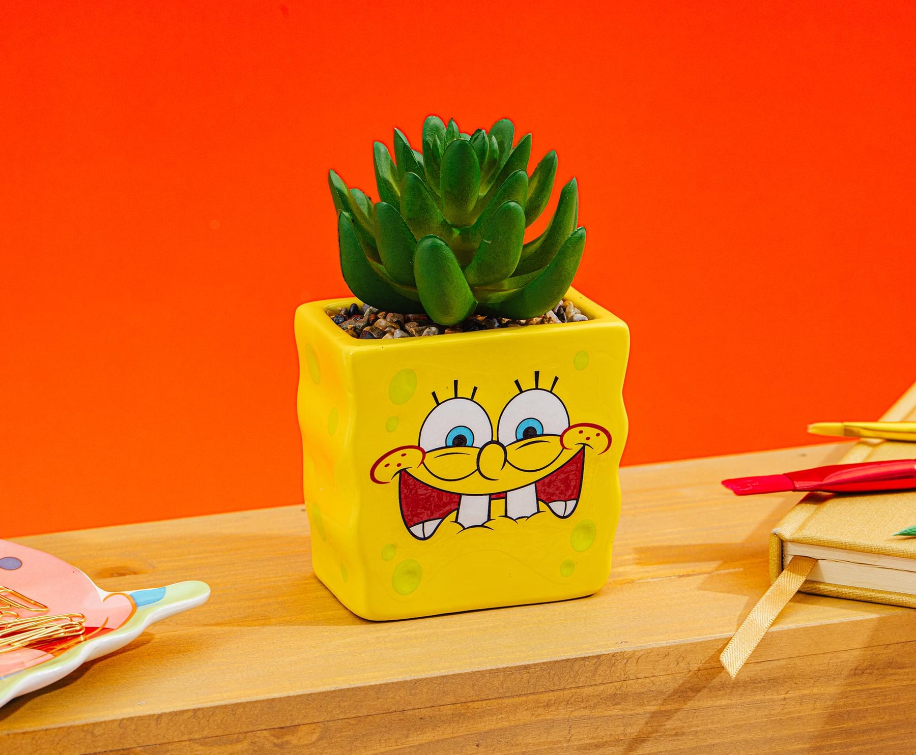 Nickelodeon SpongeBob SquarePants Face Mini Planter With Artificial Succulent