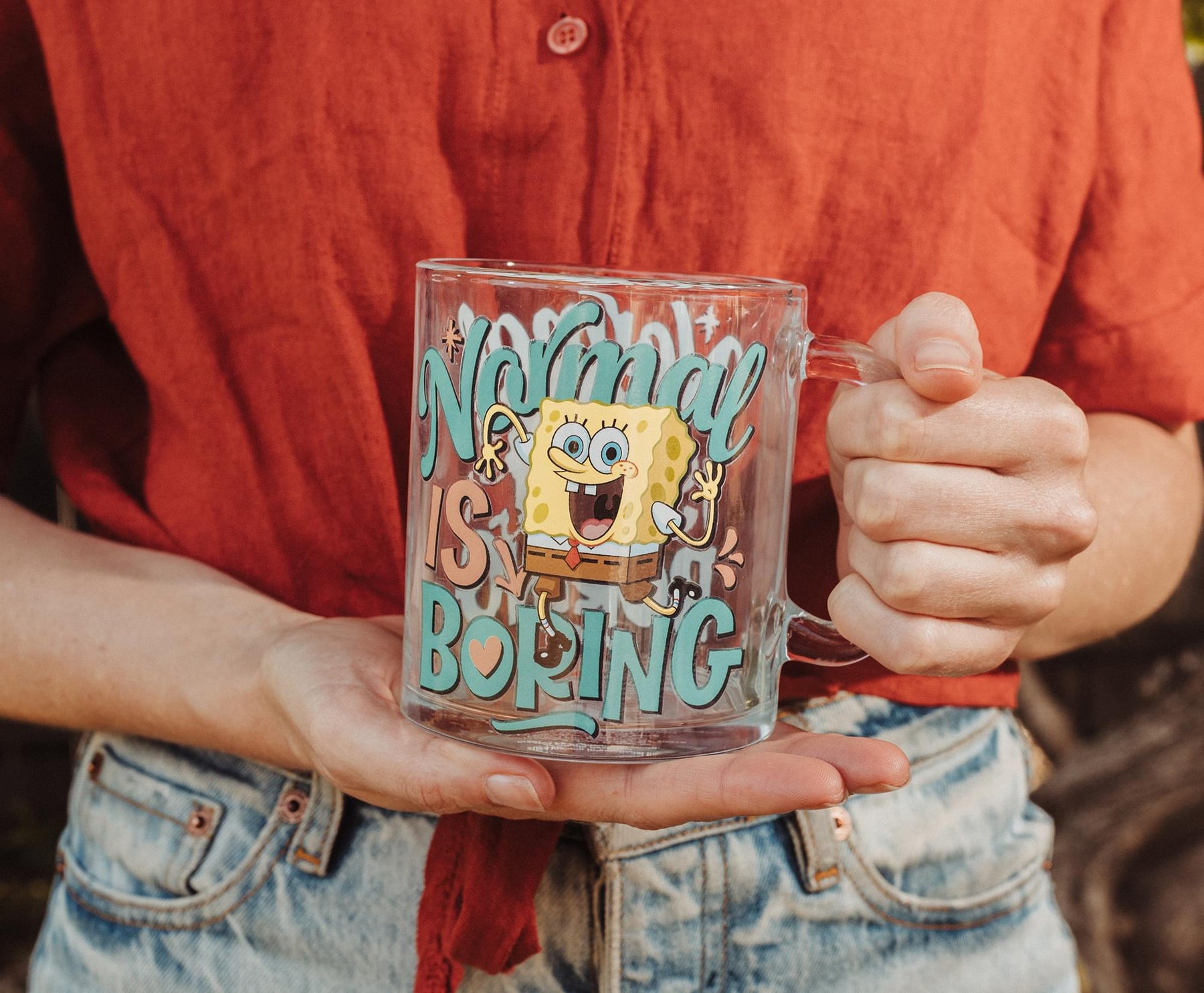 Nickelodeon SpongeBob SquarePants "Normal Is Boring" Glass Mug | Holds 18 Ounces