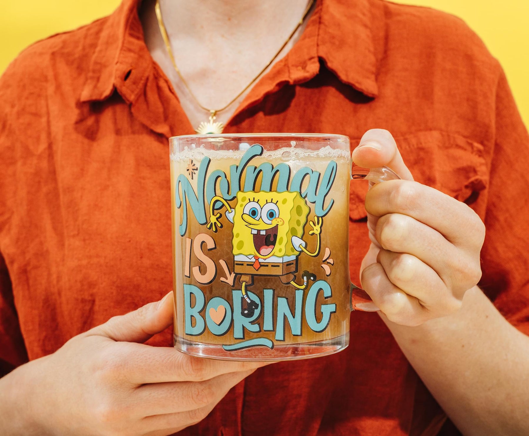 Nickelodeon SpongeBob SquarePants "Normal Is Boring" Glass Mug | Holds 18 Ounces