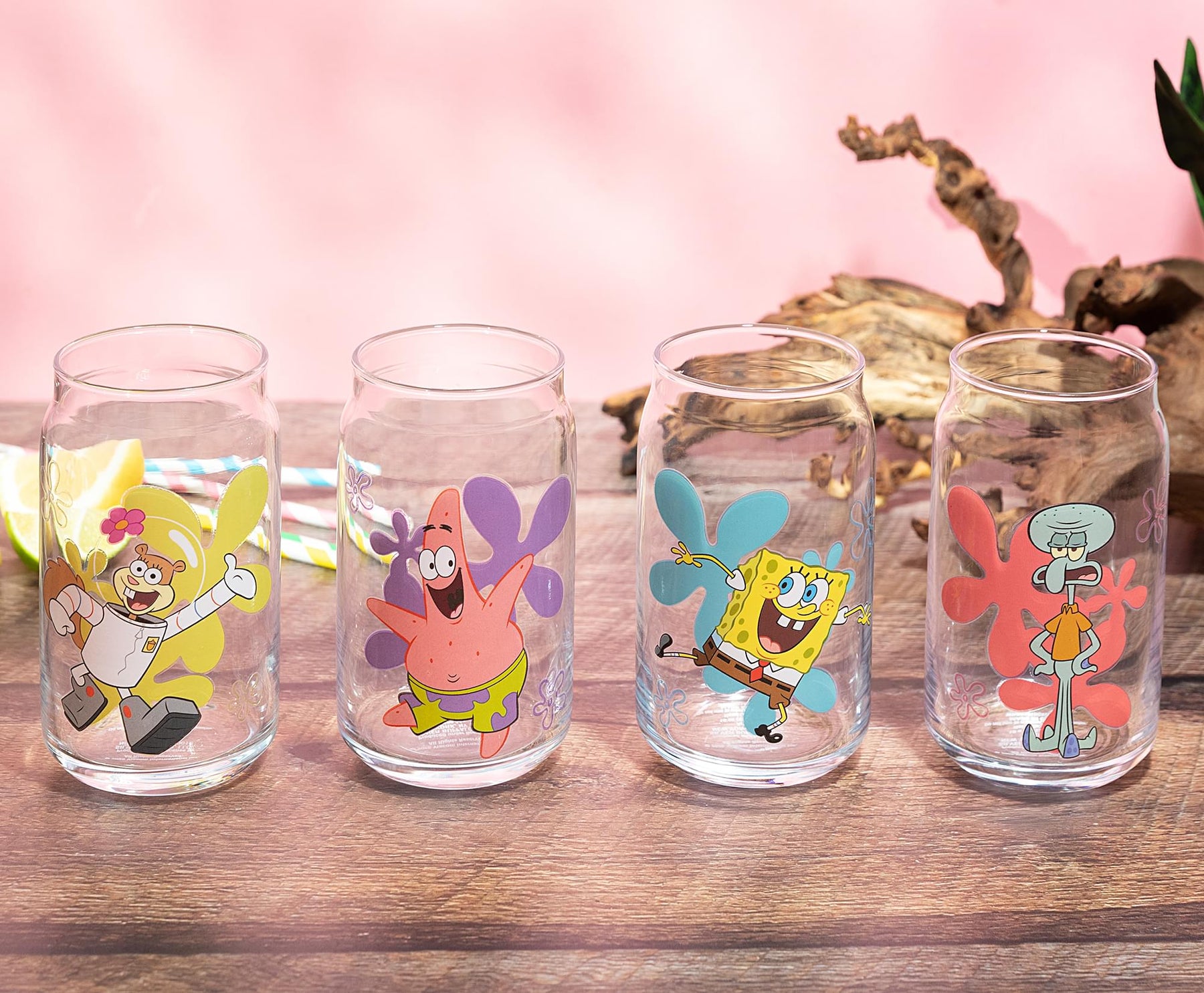 Nickelodeon SpongeBob SquarePants Characters Can-Shaped Glass Cups | Set of 4