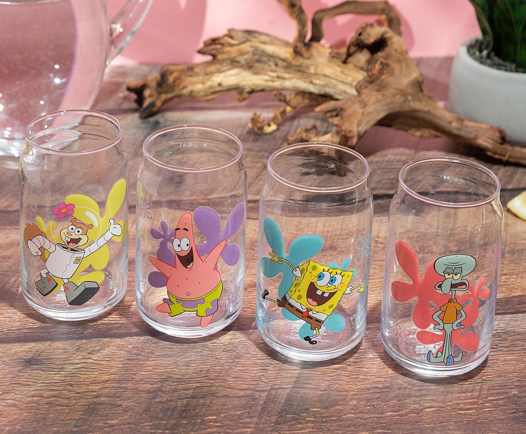 Nickelodeon SpongeBob SquarePants Characters Can-Shaped Glass Cups | Set of 4