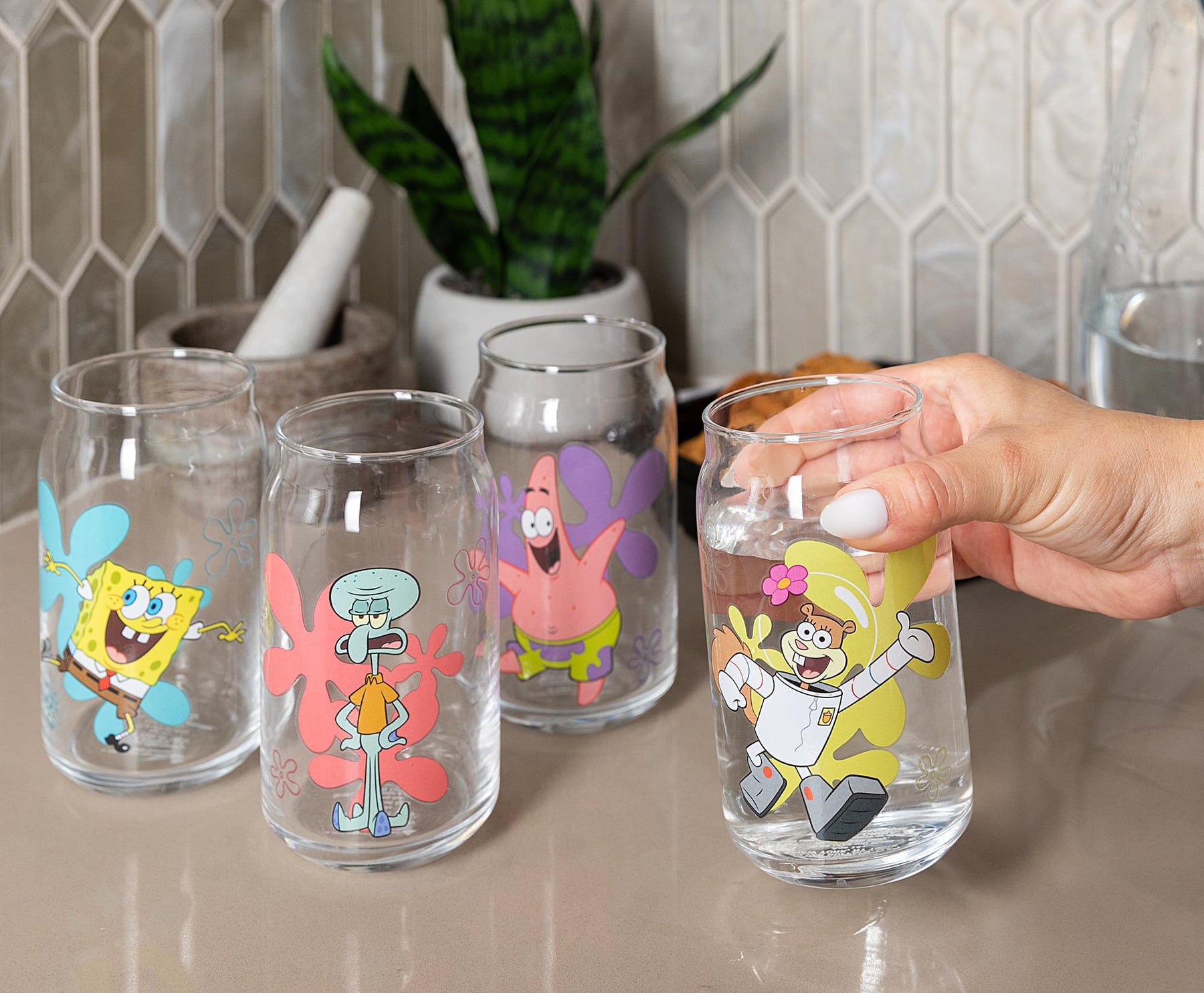 Nickelodeon SpongeBob SquarePants Characters Can-Shaped Glass Cups | Set of 4