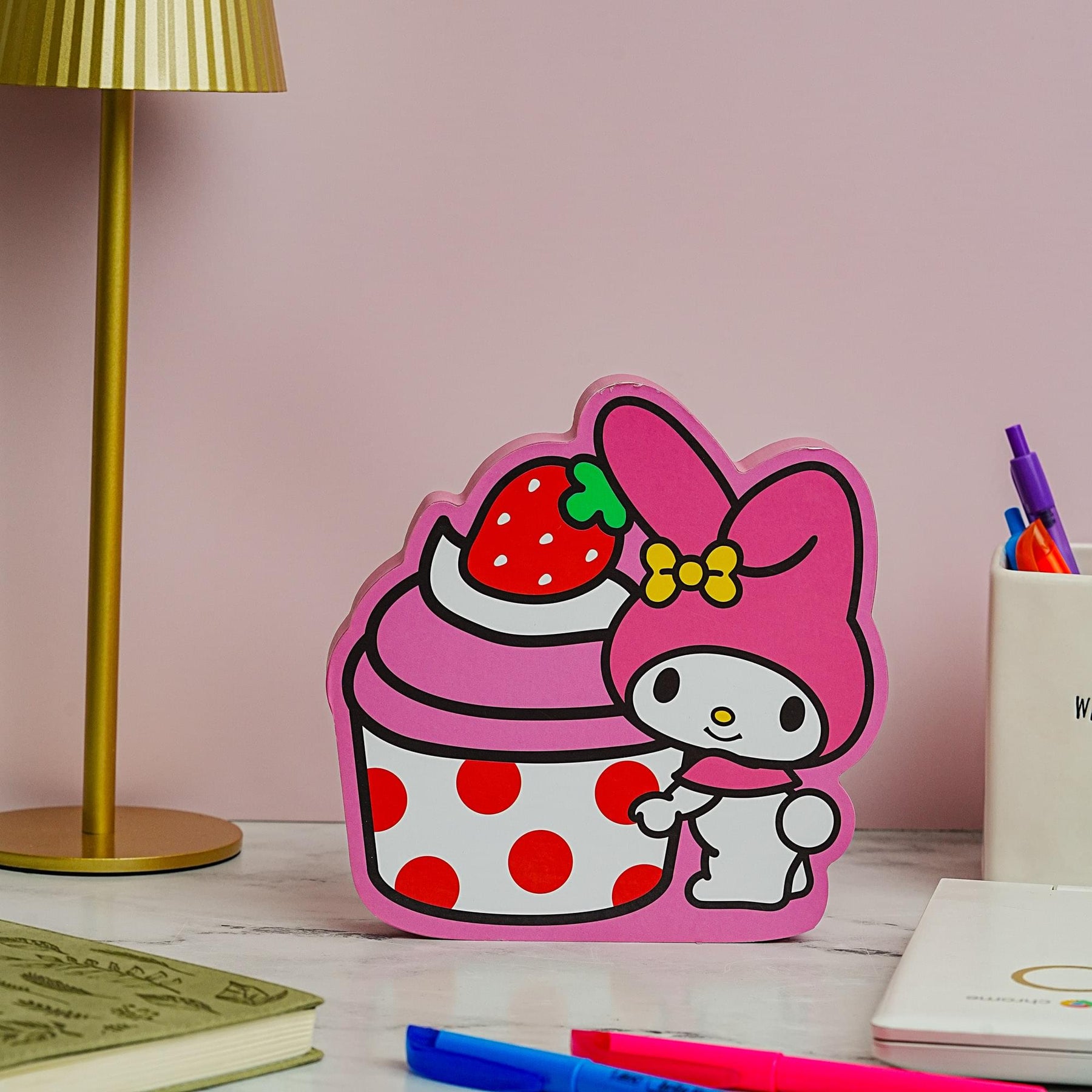 Sanrio My Melody Strawberry Cupcake Die-Cut Wooden Wall Art Sign | 7 x 8 Inches