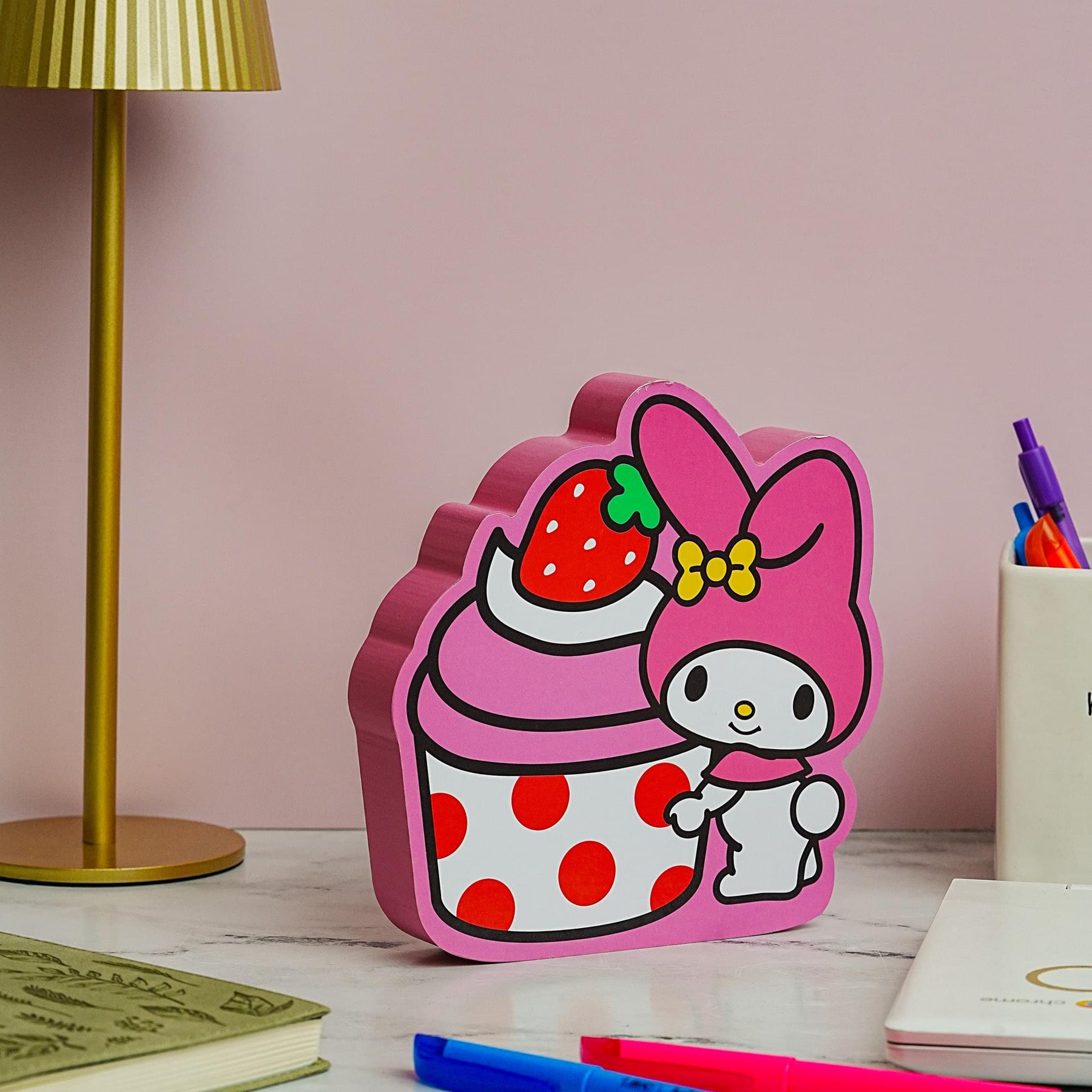 Sanrio My Melody Strawberry Cupcake Die-Cut Wooden Wall Art Sign | 7 x 8 Inches