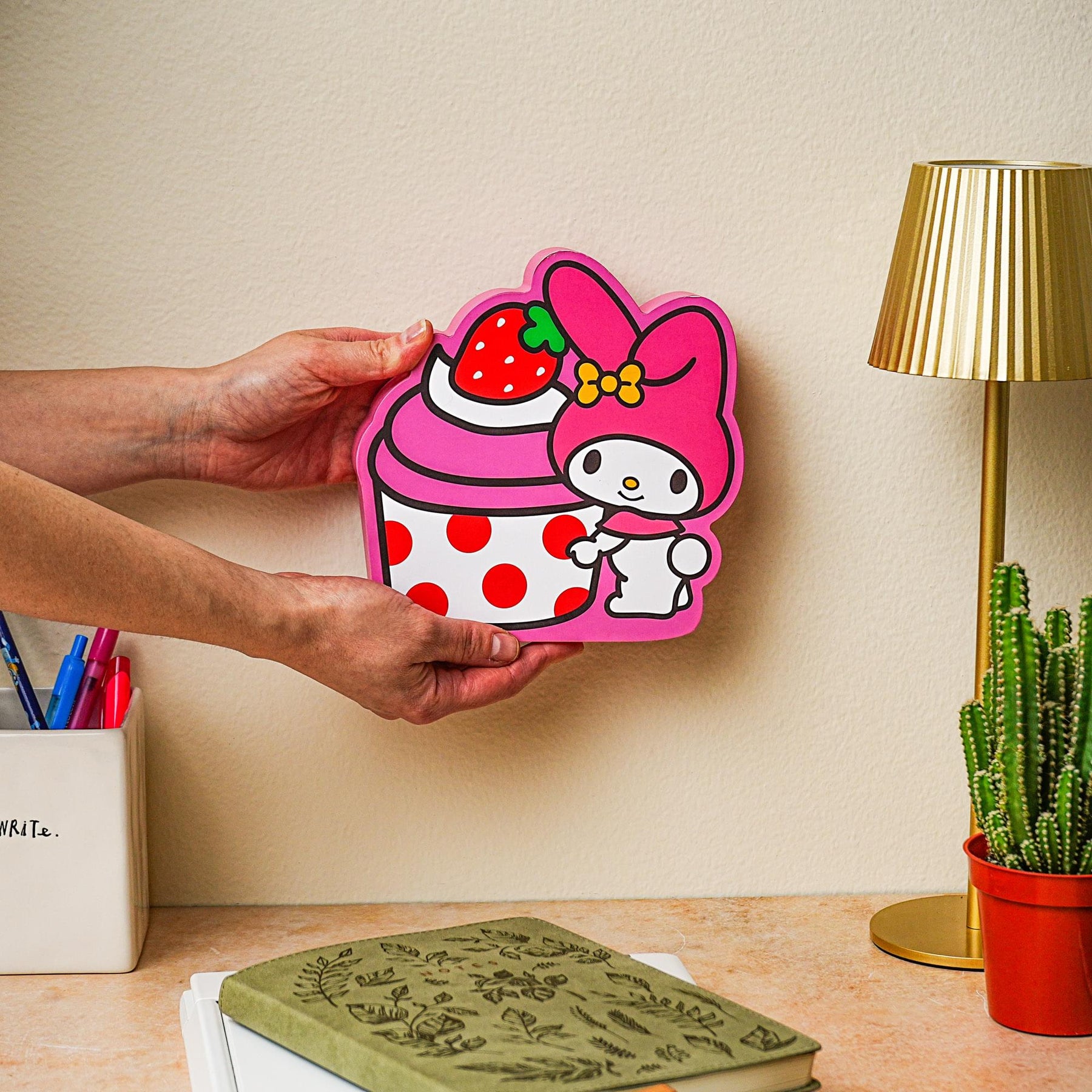 Sanrio My Melody Strawberry Cupcake Die-Cut Wooden Wall Art Sign | 7 x 8 Inches