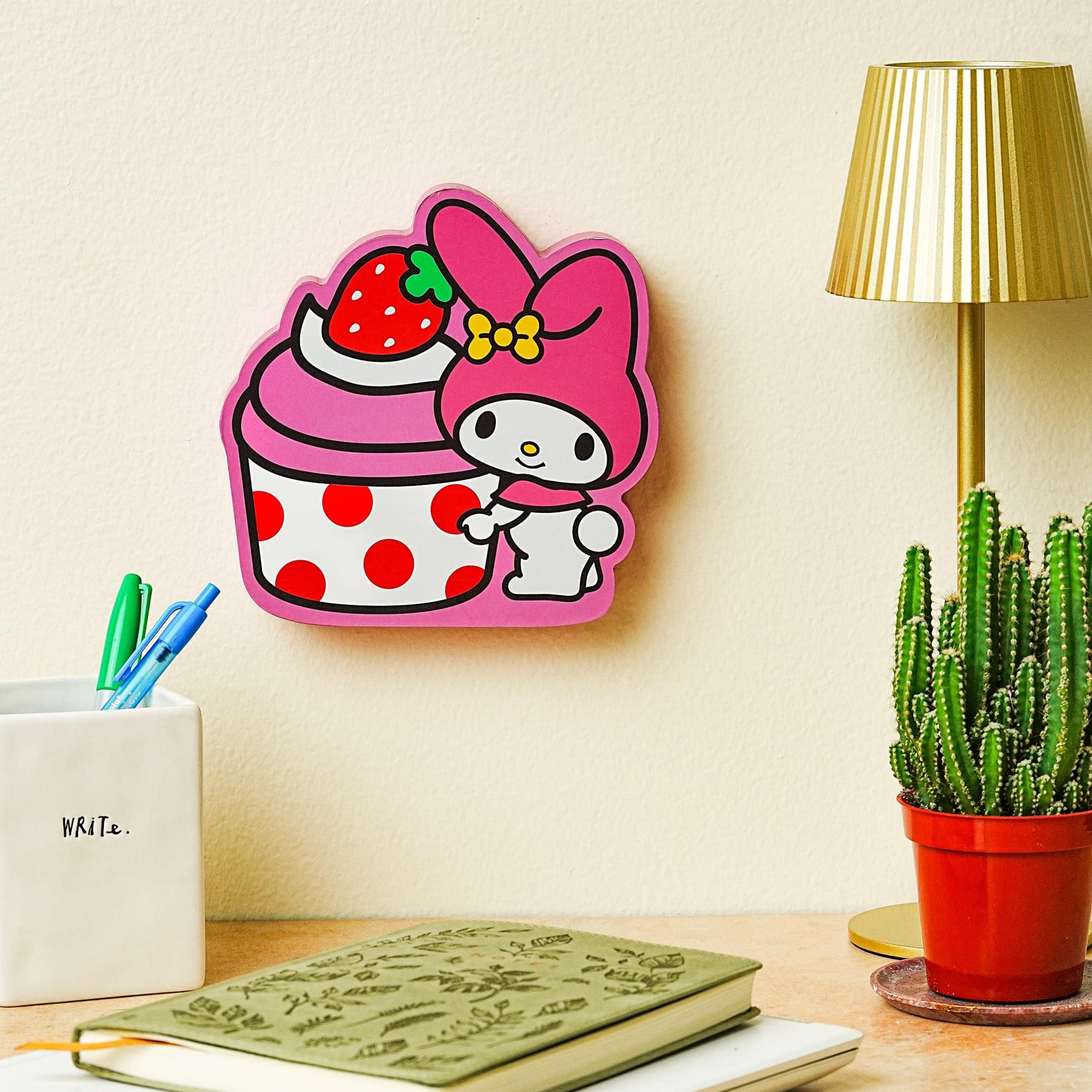 Sanrio My Melody Strawberry Cupcake Die-Cut Wooden Wall Art Sign | 7 x 8 Inches