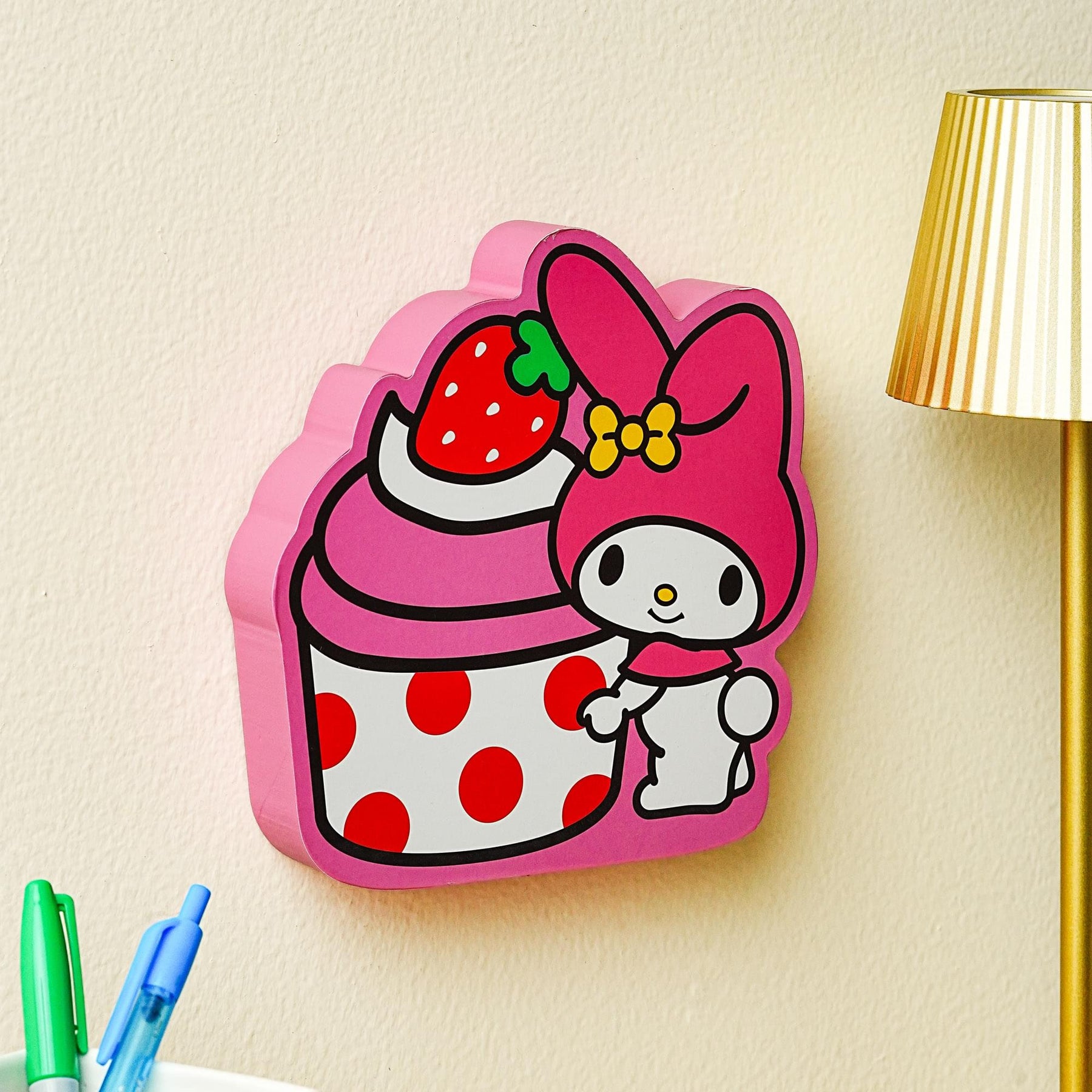 Sanrio My Melody Strawberry Cupcake Die-Cut Wooden Wall Art Sign | 7 x 8 Inches