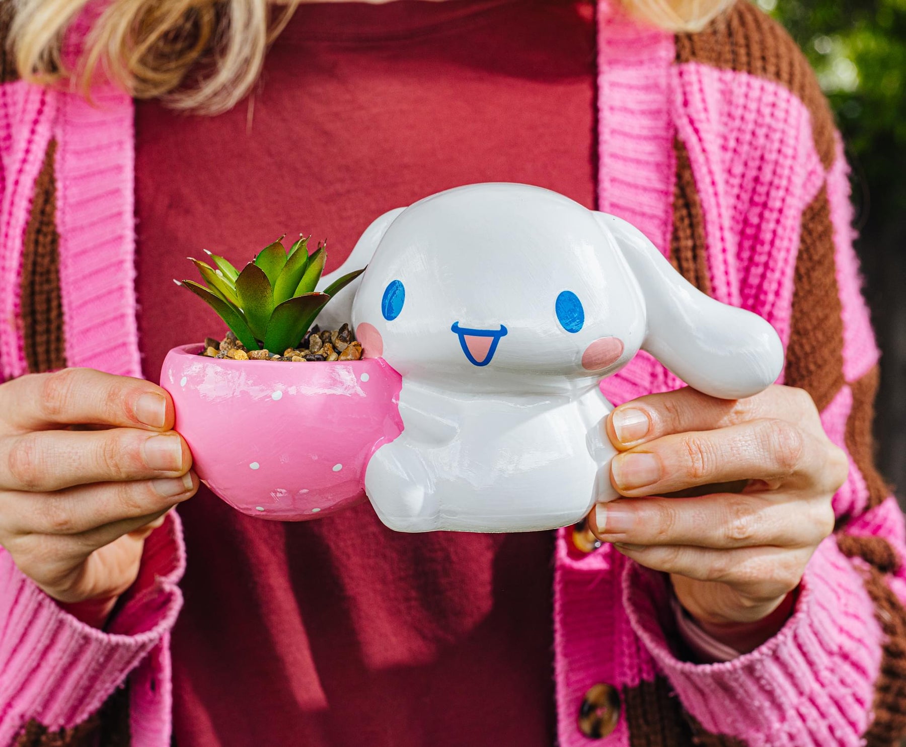 Sanrio Cinnamoroll Strawberry Ceramic Mini Planter With Artificial Succulent