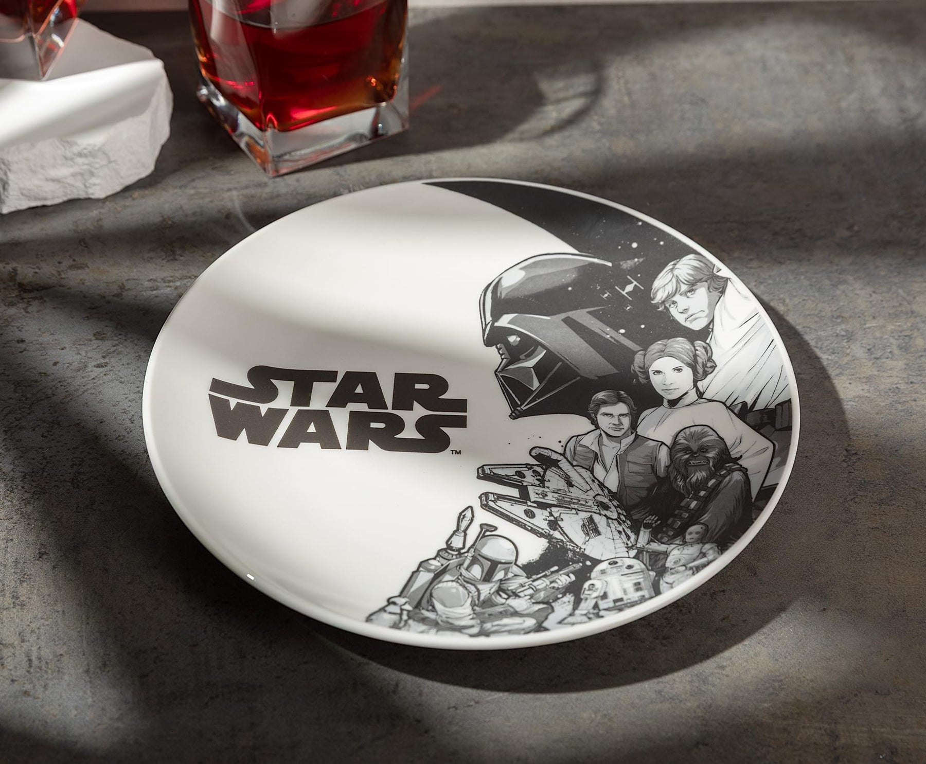 Star Wars Black-and-White Collage 8-Inch Ceramic Coupe Dinner Plate